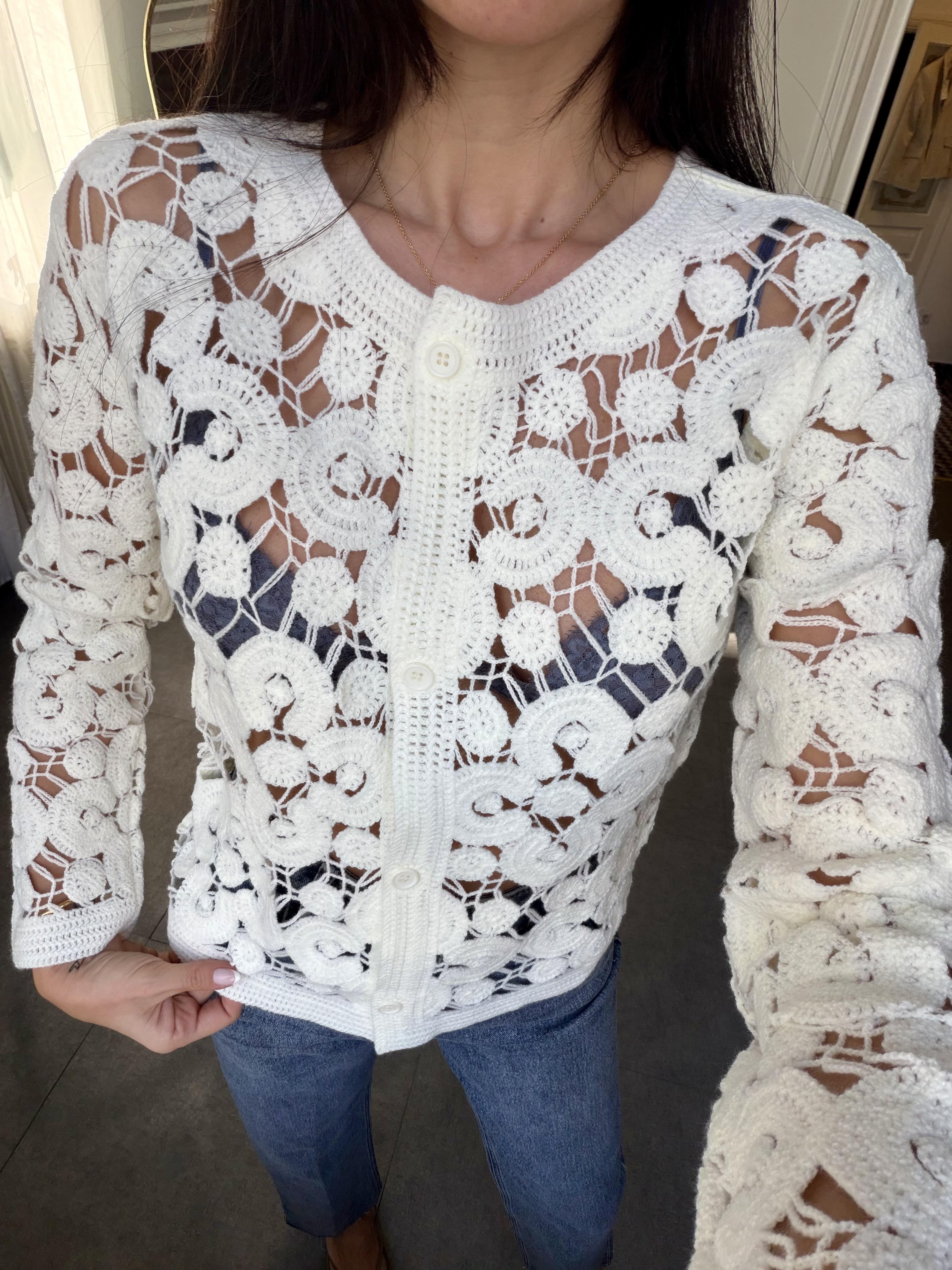 Ekru Dantel Tasarımlı Hırka