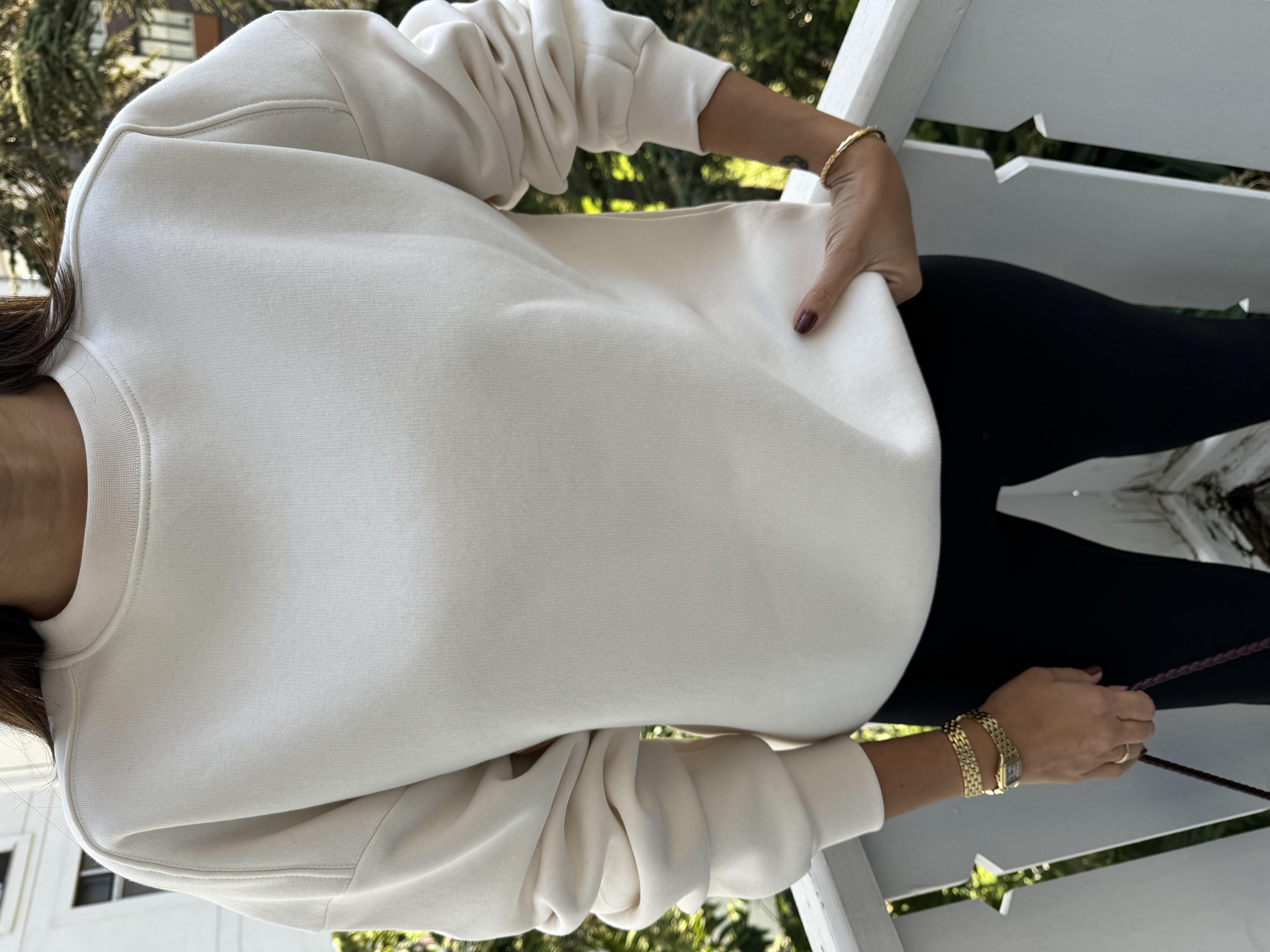 Ekru Kanallı Düz Sweat