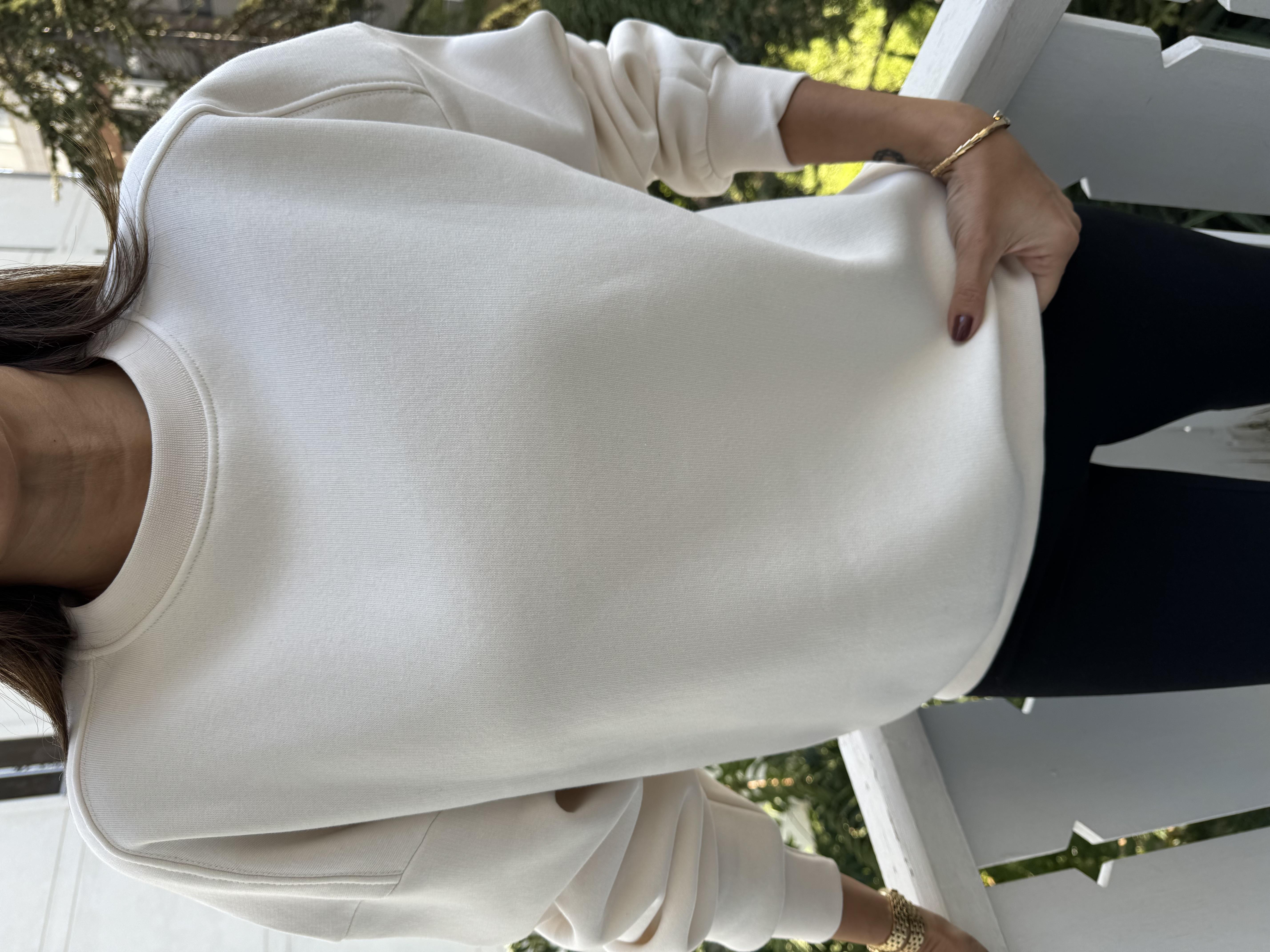 Ekru Kanallı Düz Sweat