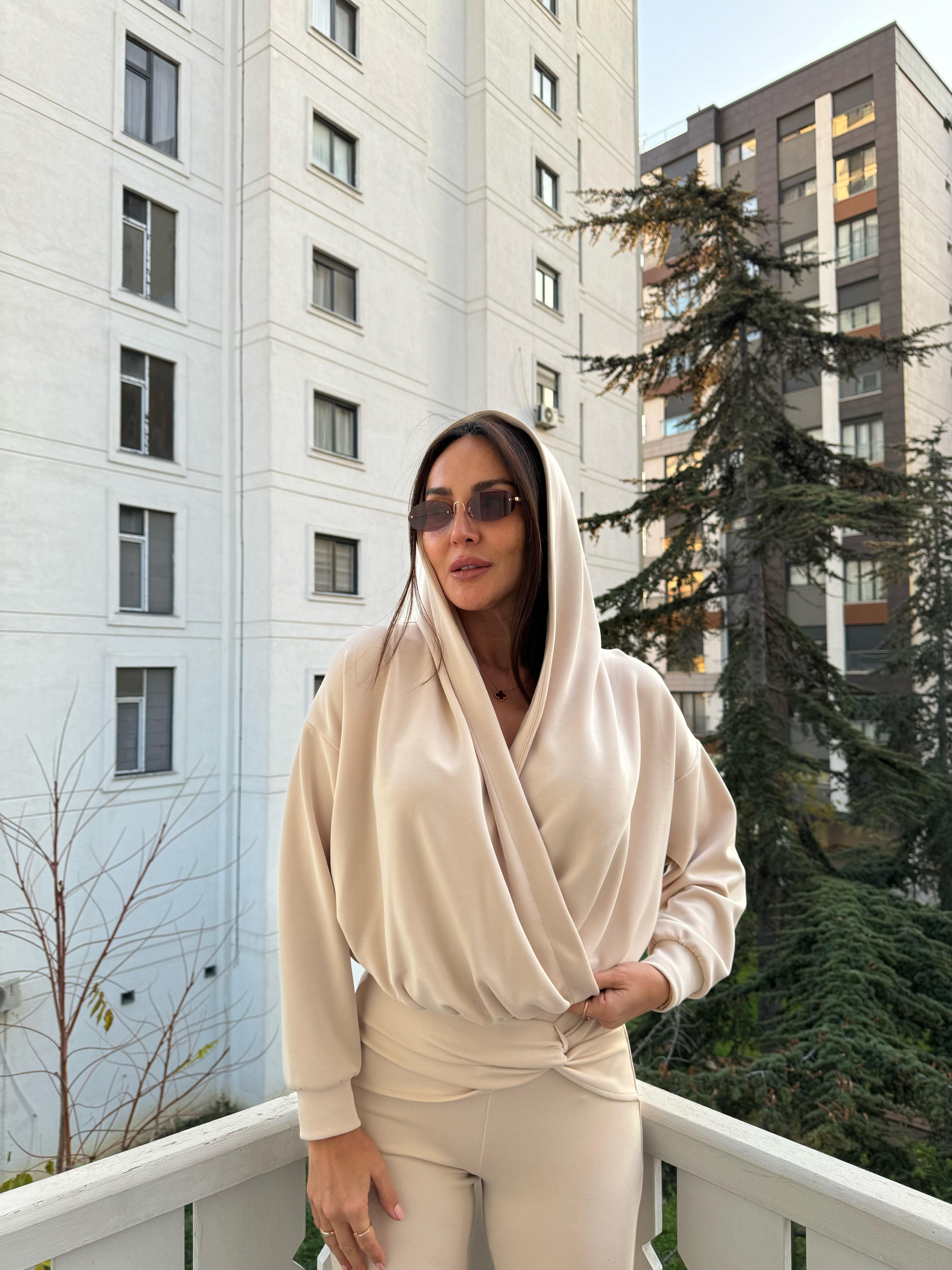 Ekru Modal Kruvaze Bluz Takım