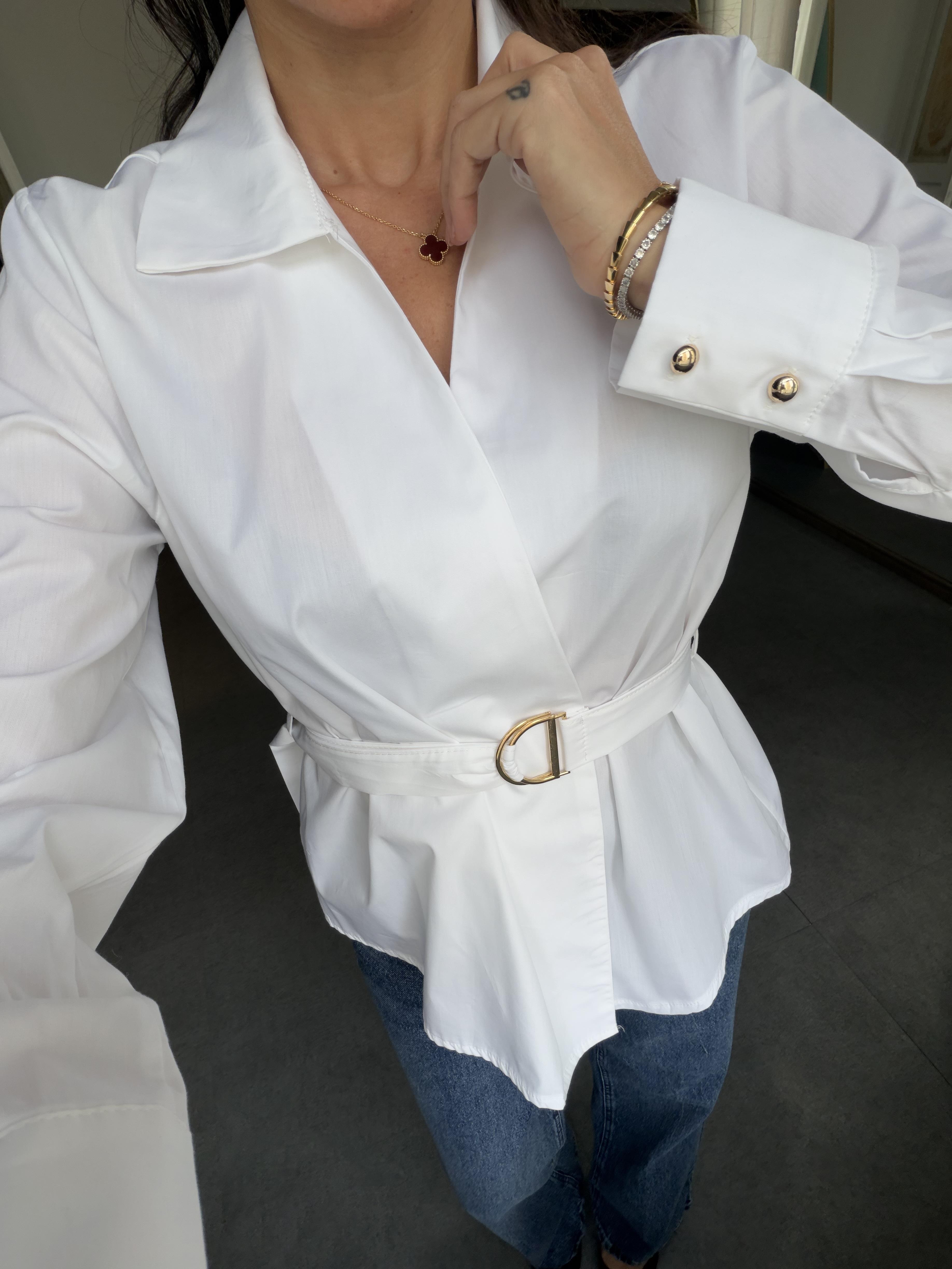 Ekru Poplin Kemerli Gömlek