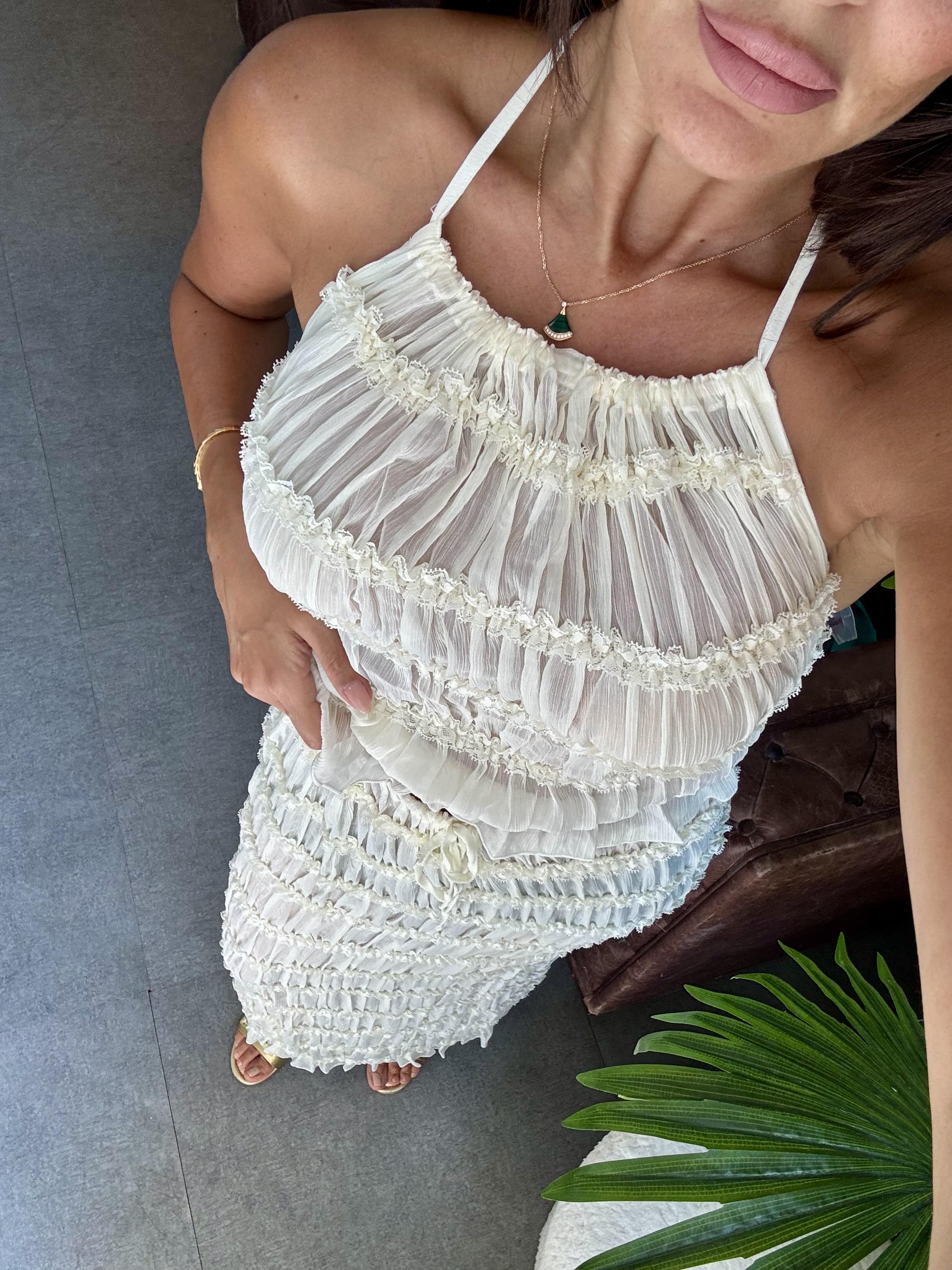 Ekru Sofi Transparan Crop Etek Takım