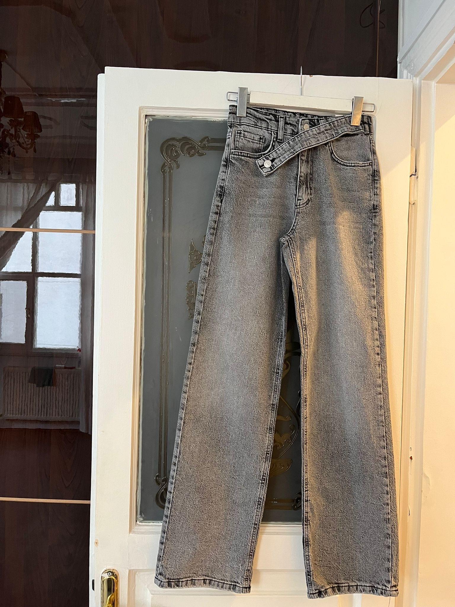 Füme Düğme Detaylı Jean Pantolon