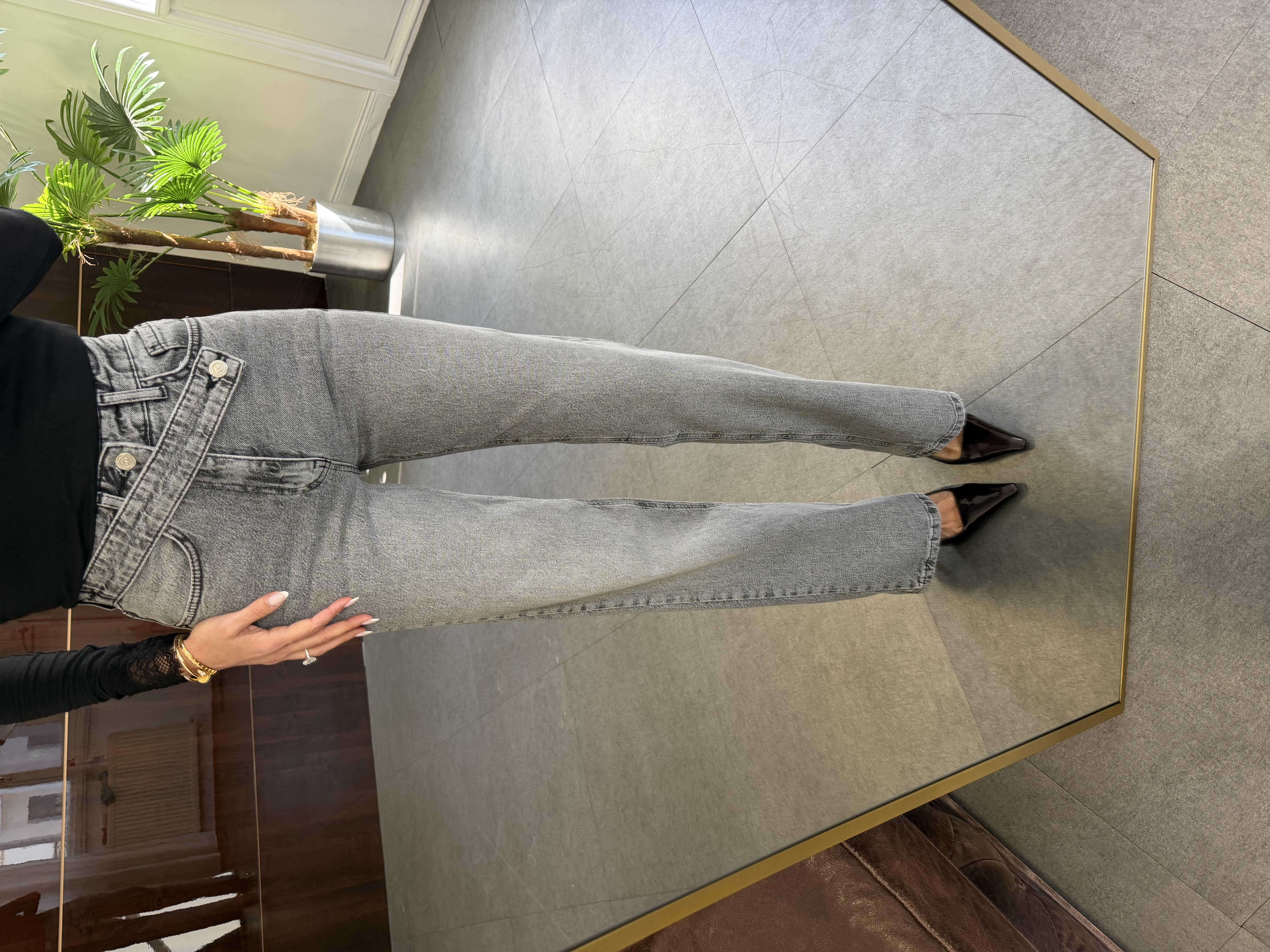 Füme Düğme Detaylı Jean Pantolon