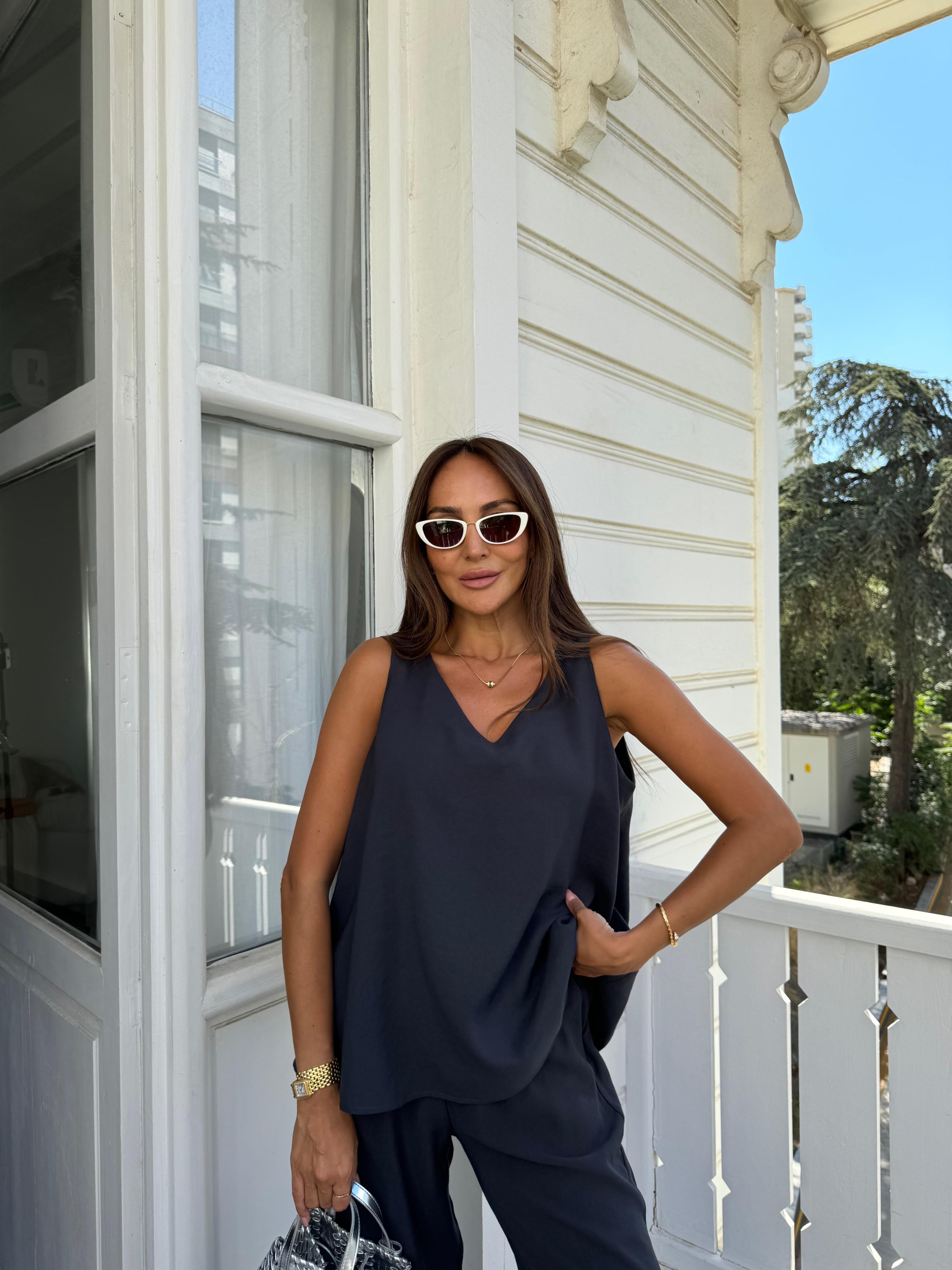 Füme V Yaka Modal Pantolon Takım