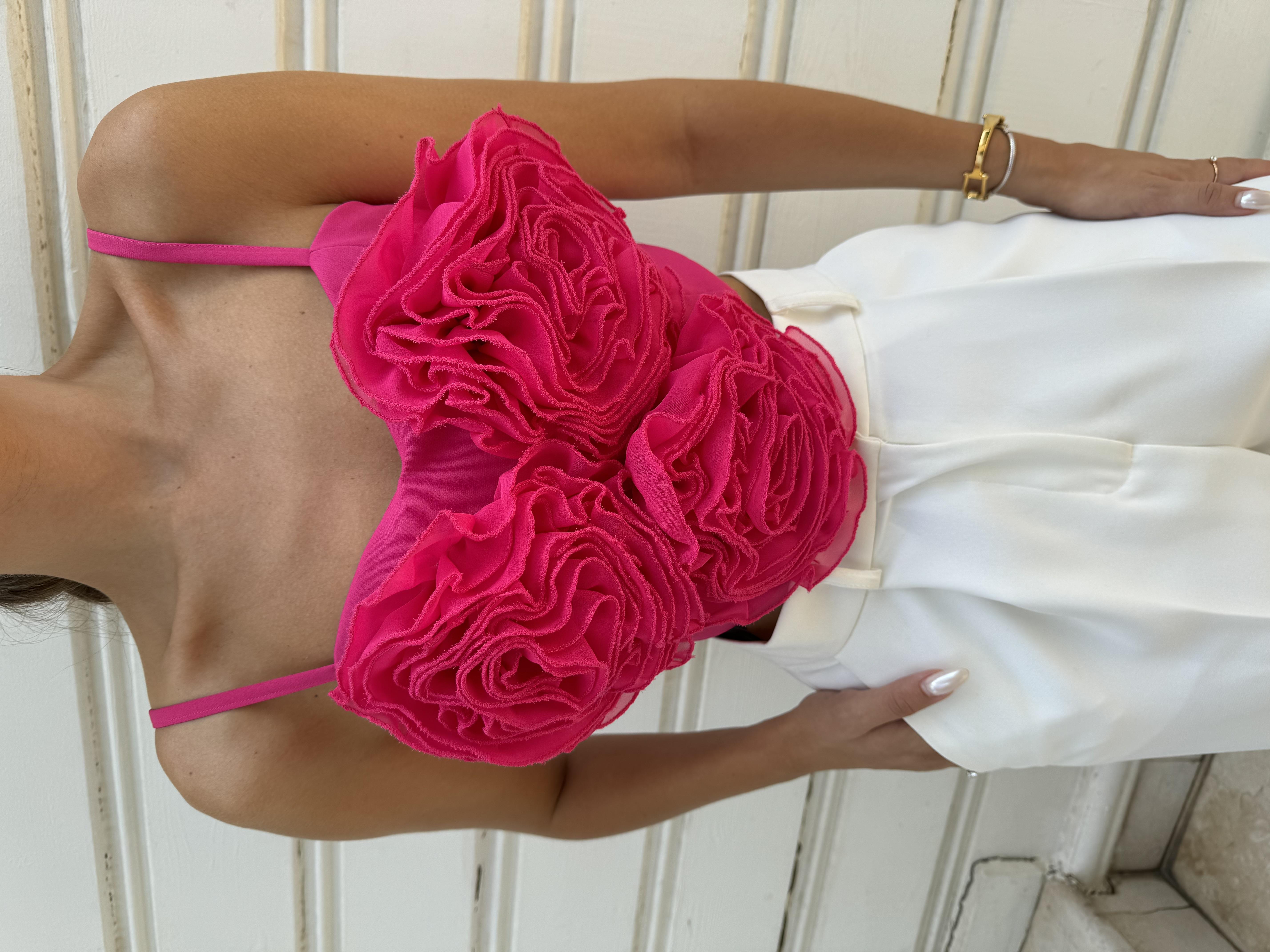 Fuşya İp Askılı Tasarım Bluz