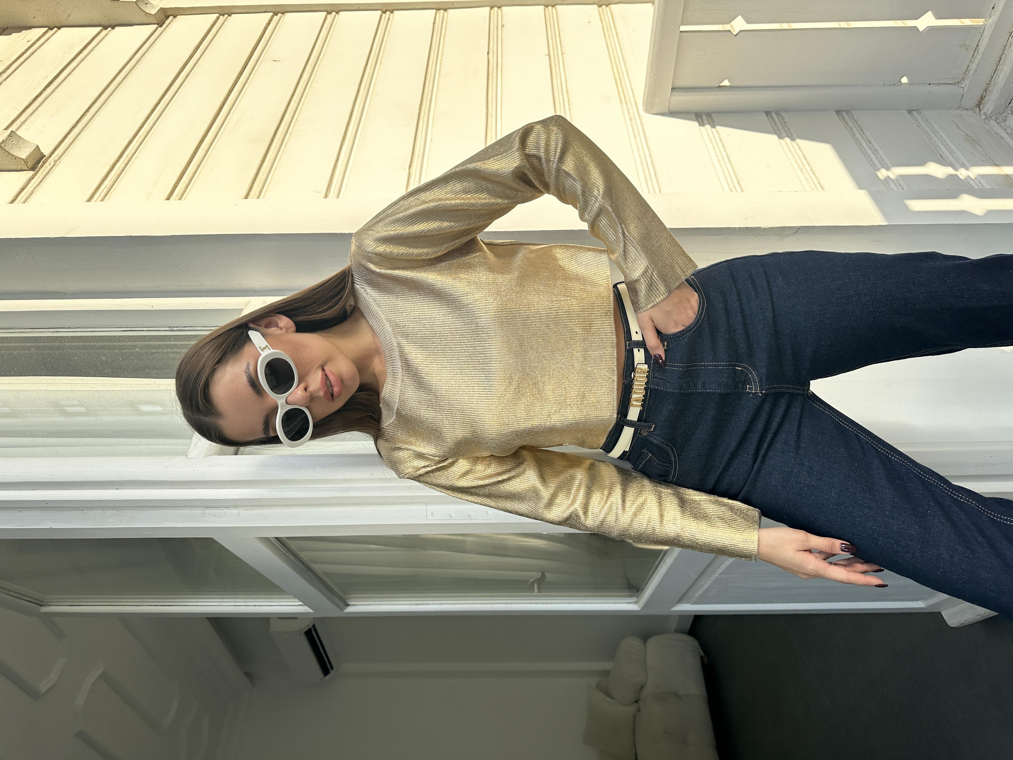 Gold Fitilli Bisiklet Yaka Triko Kazak