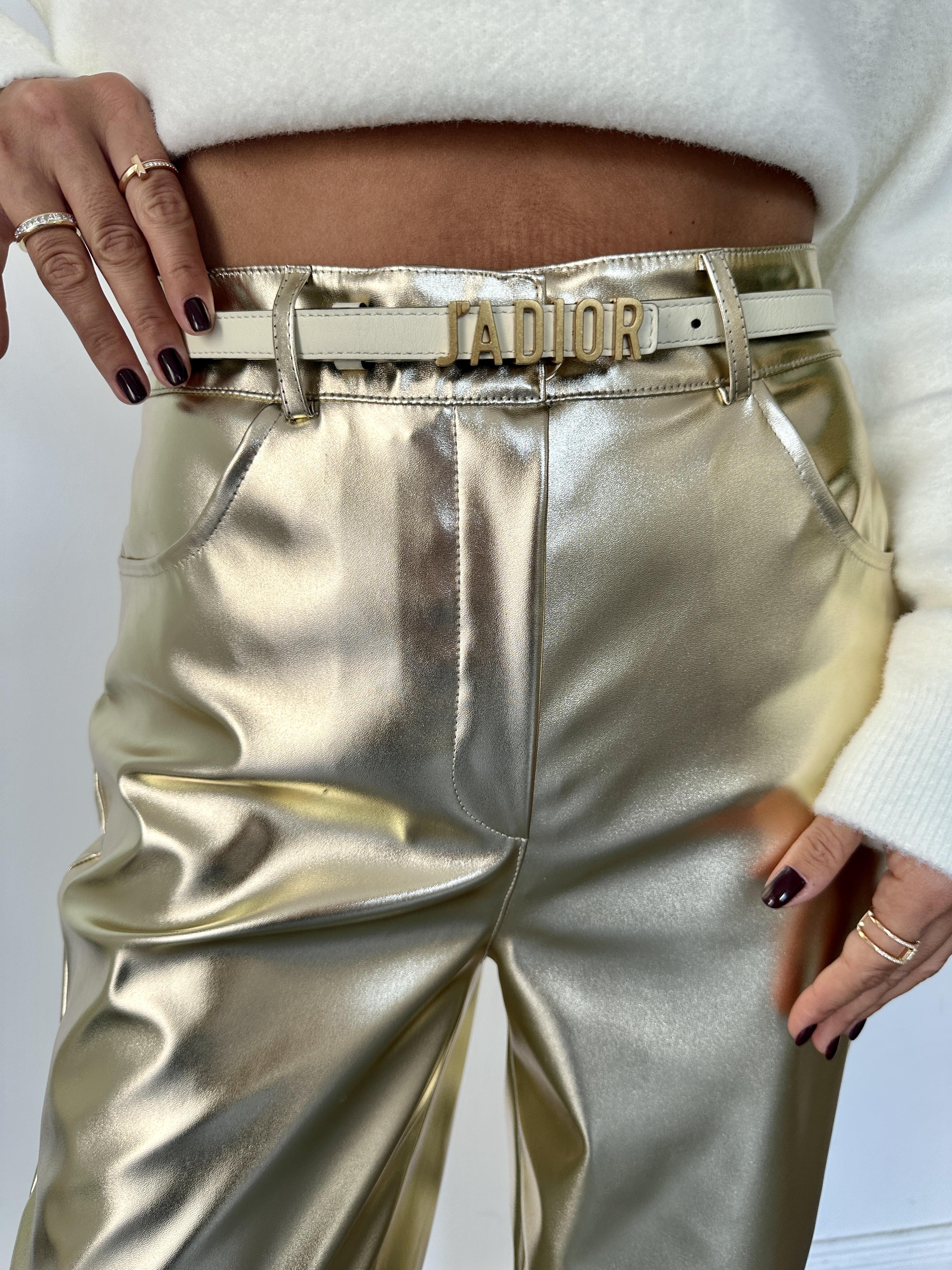 Gold Metalik Wide-Leg Pantolon