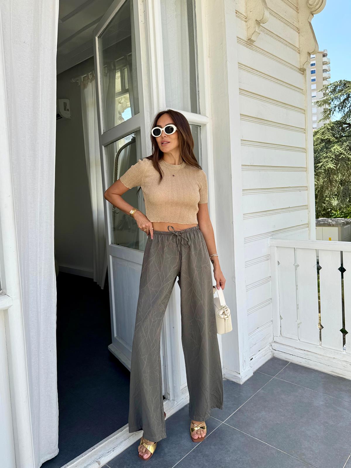 Gold Simli Crop Bluz