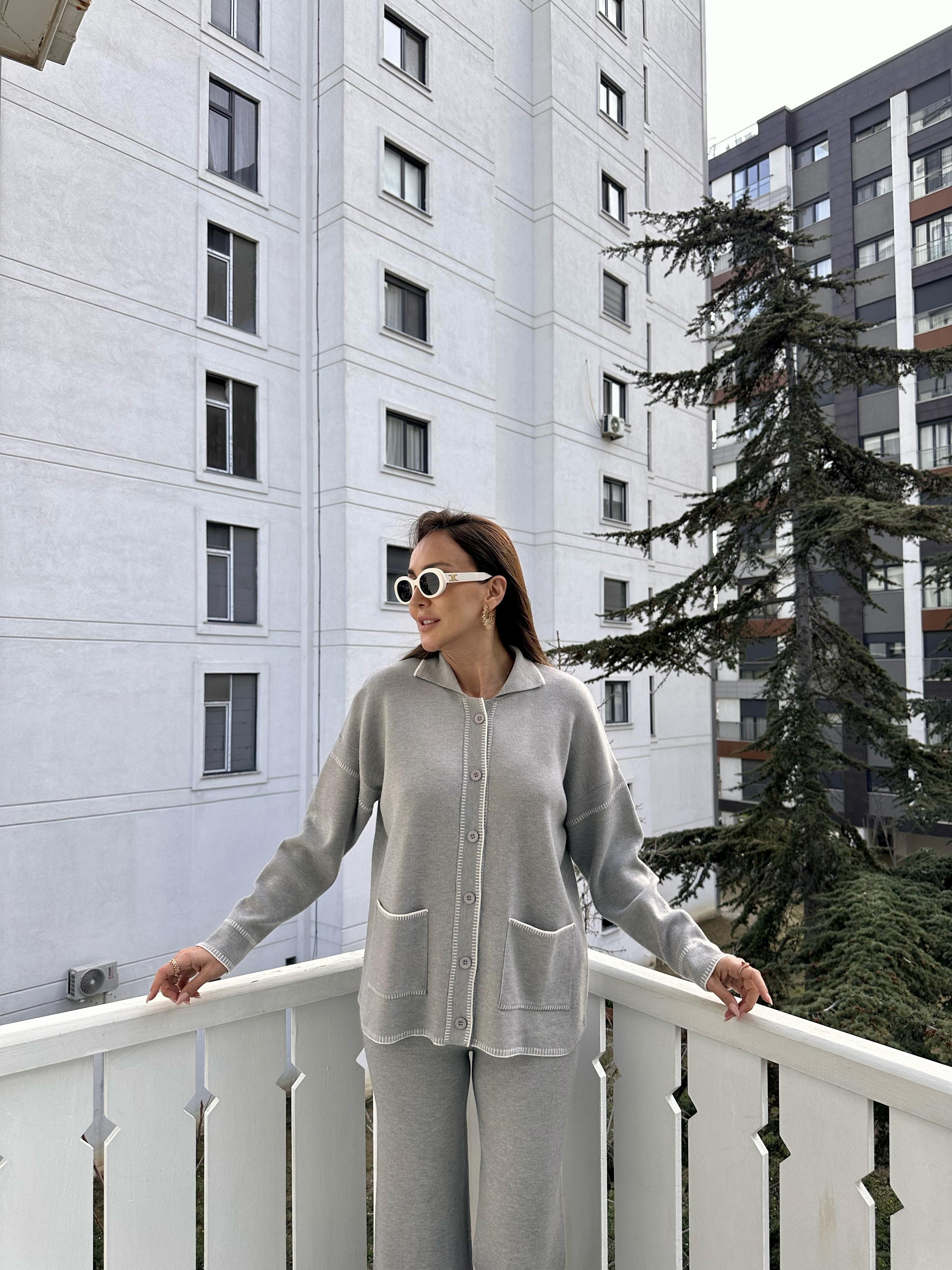 Gri Çoban Dikişli Pantolon Takım