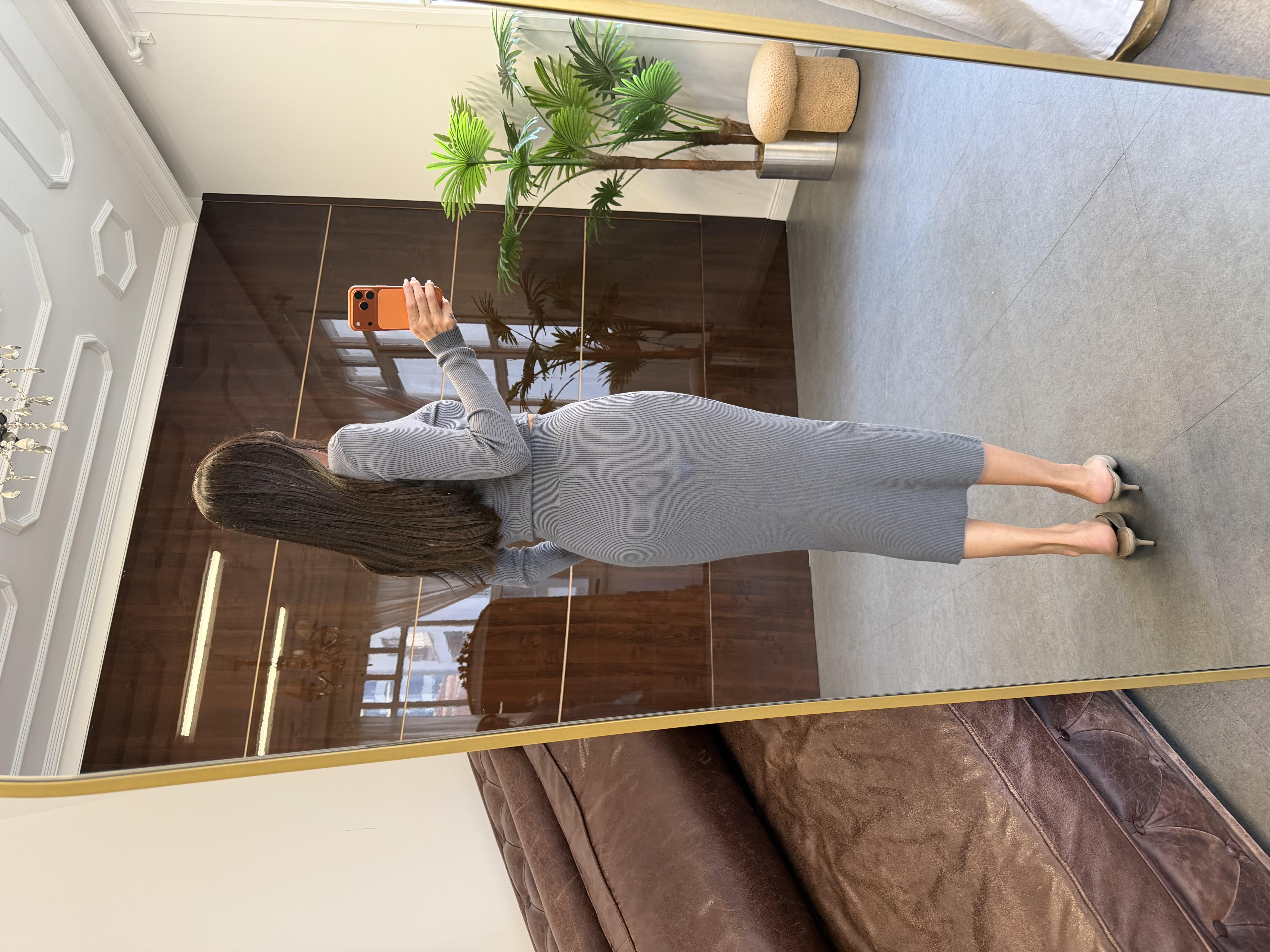 Gri Fitilli V Yaka Etekli Takım