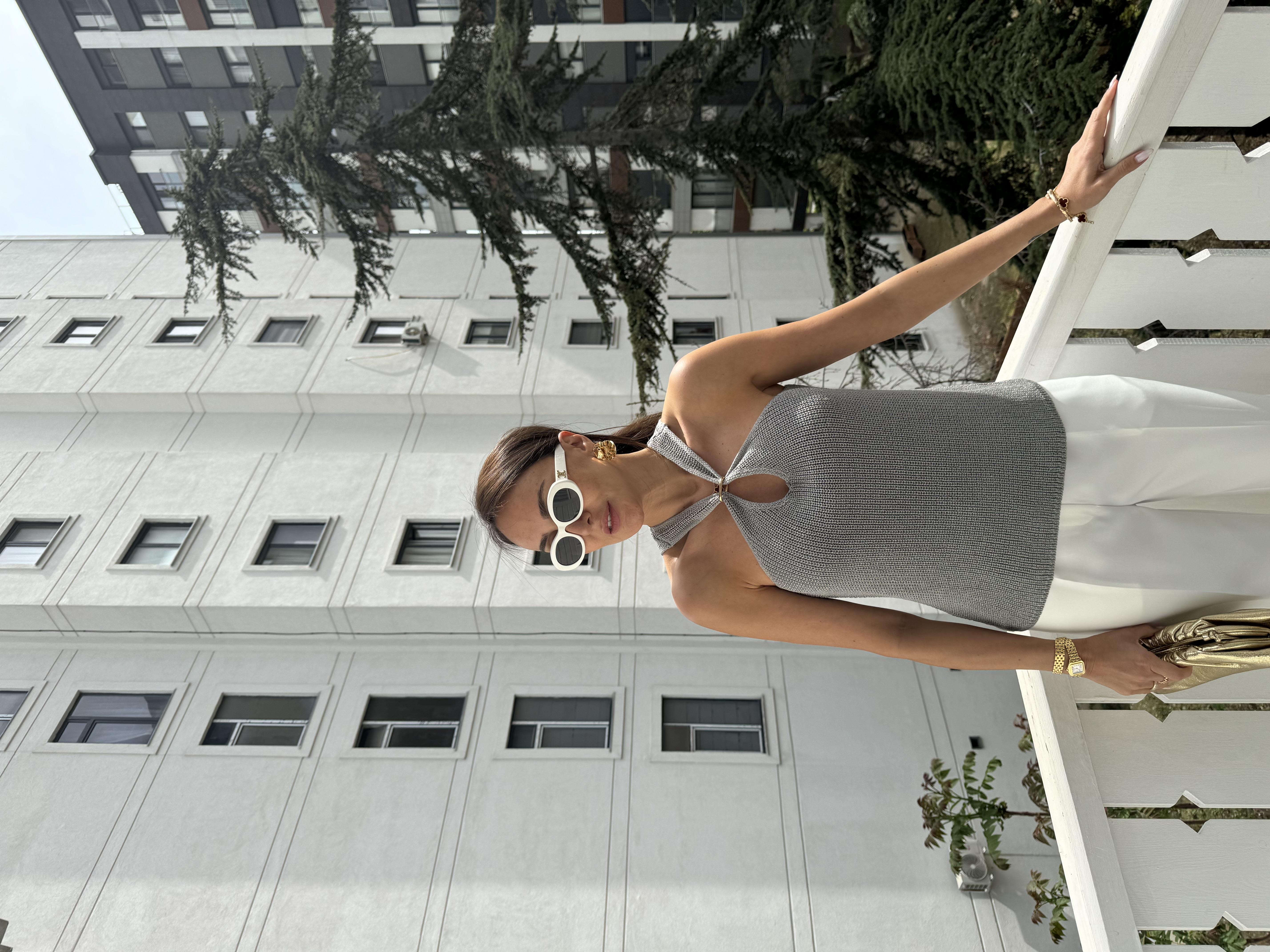 Gri Gold Aksesuar Merserize Bluz