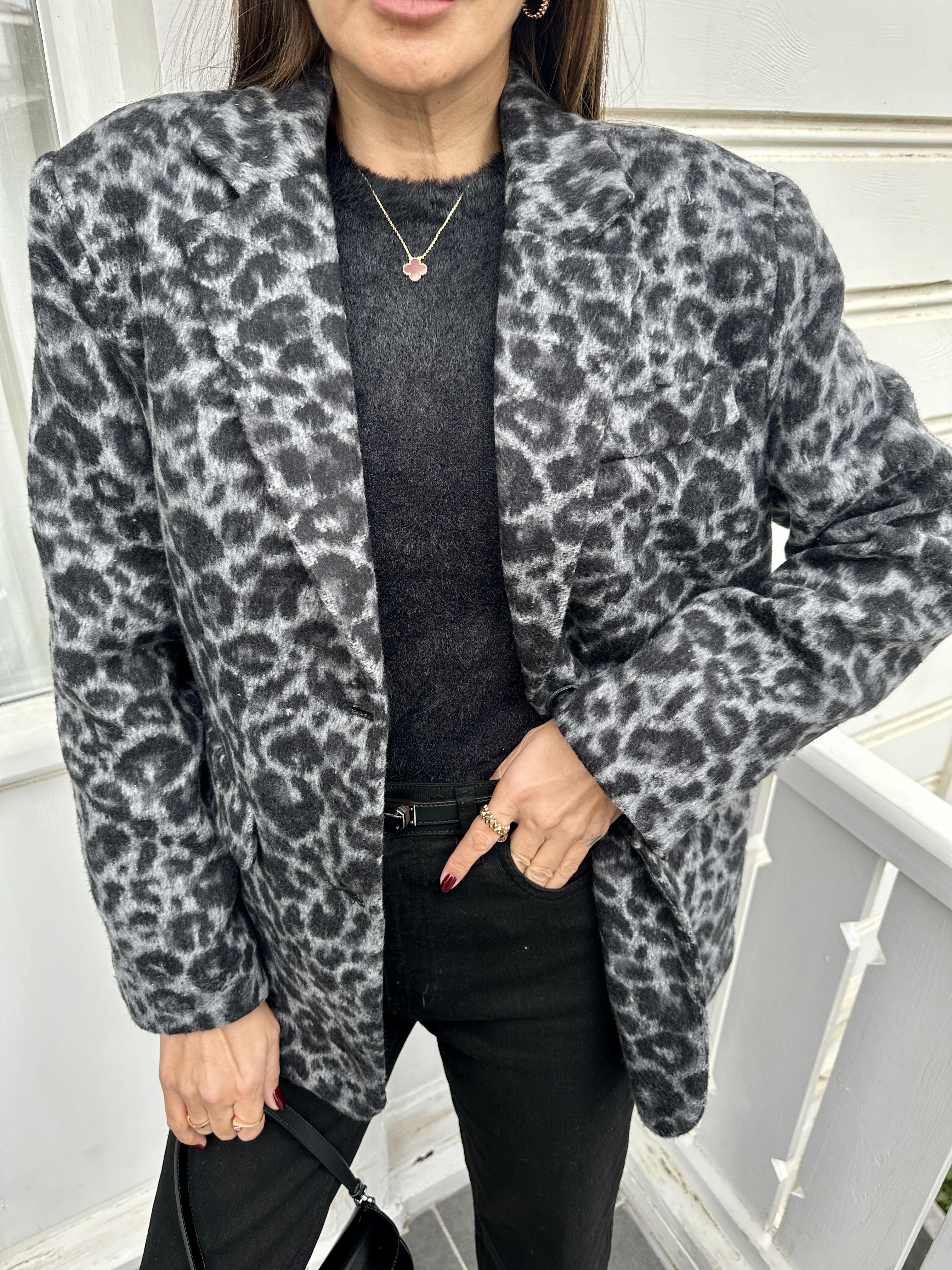 Gri Leopar Desen Oversize Ceket