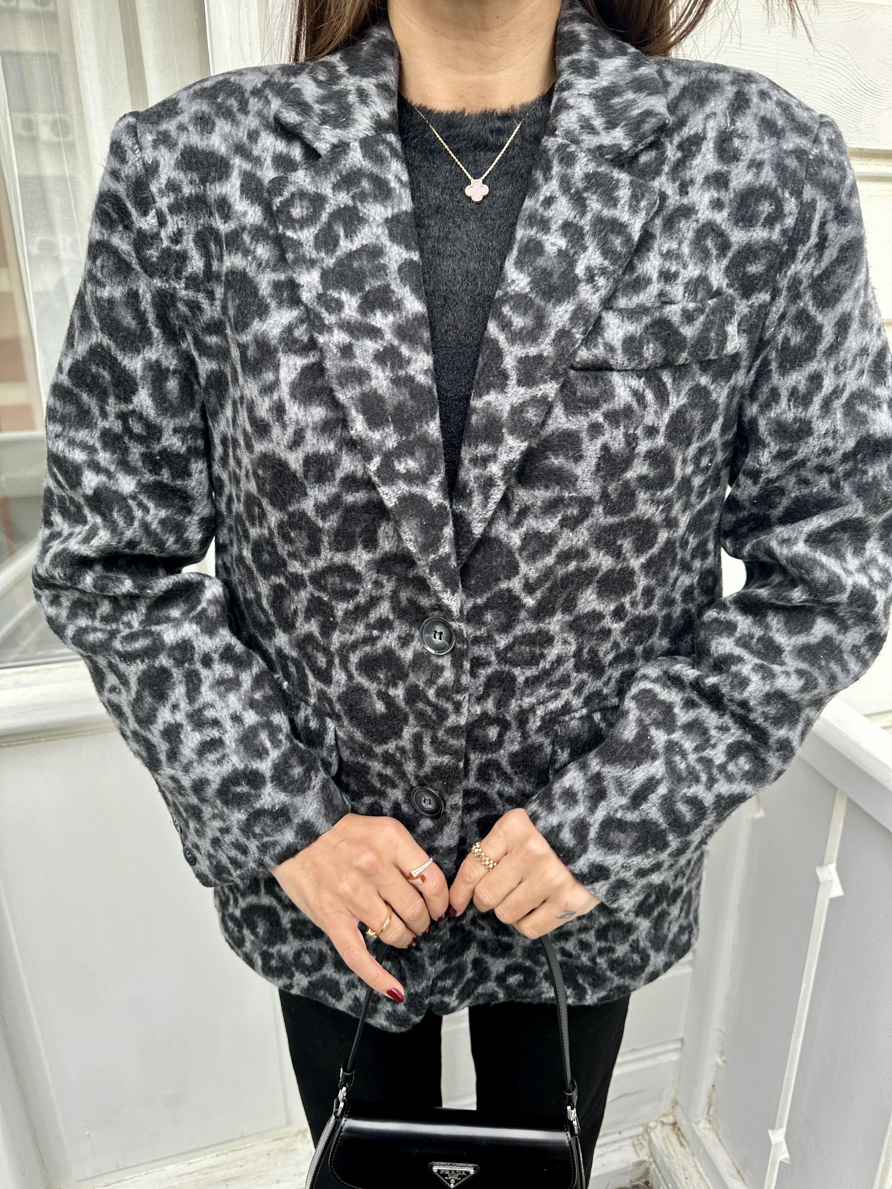 Gri Leopar Desen Oversize Ceket