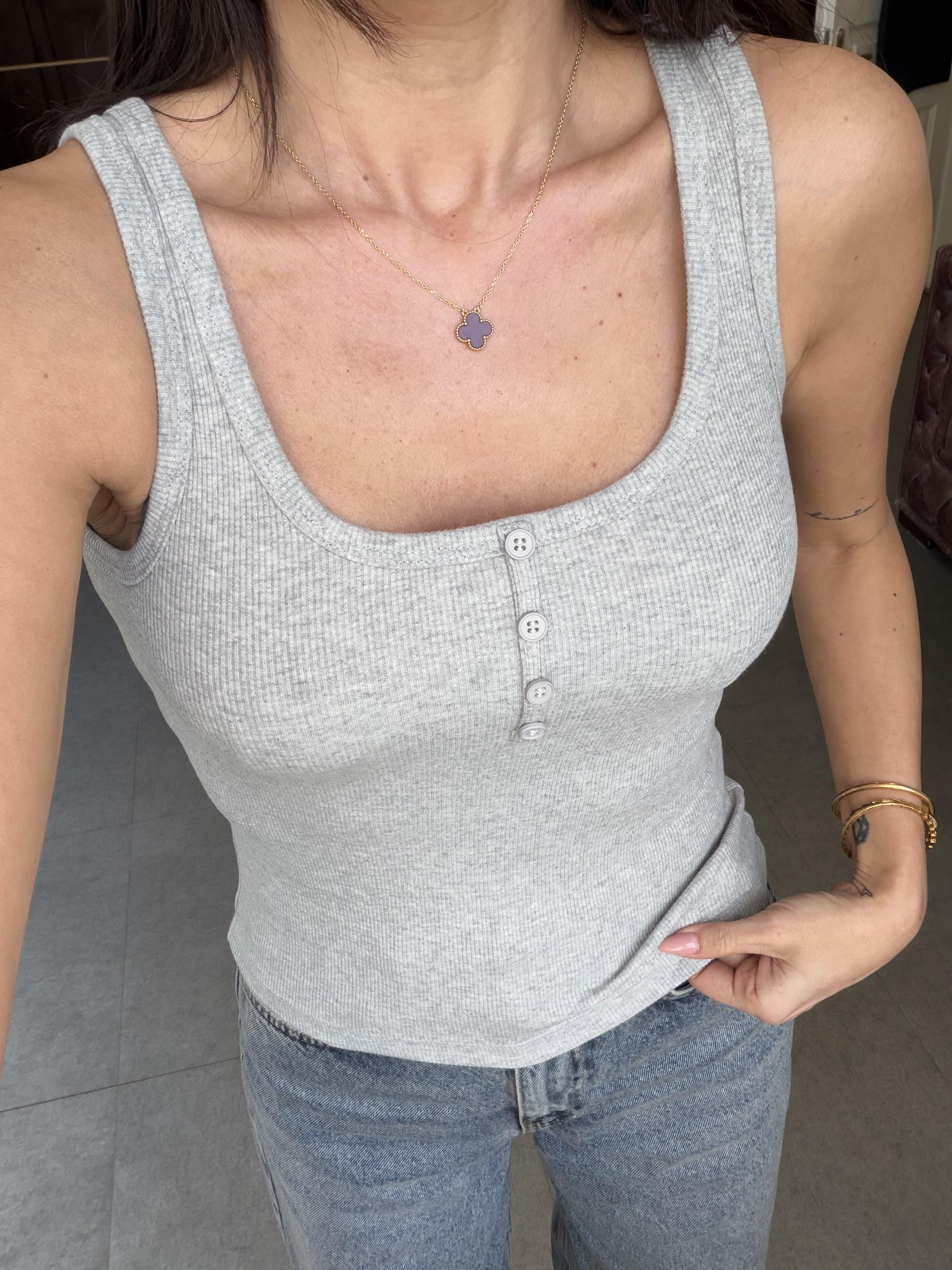 Gri Önden Düğmeli Atlet Bluz