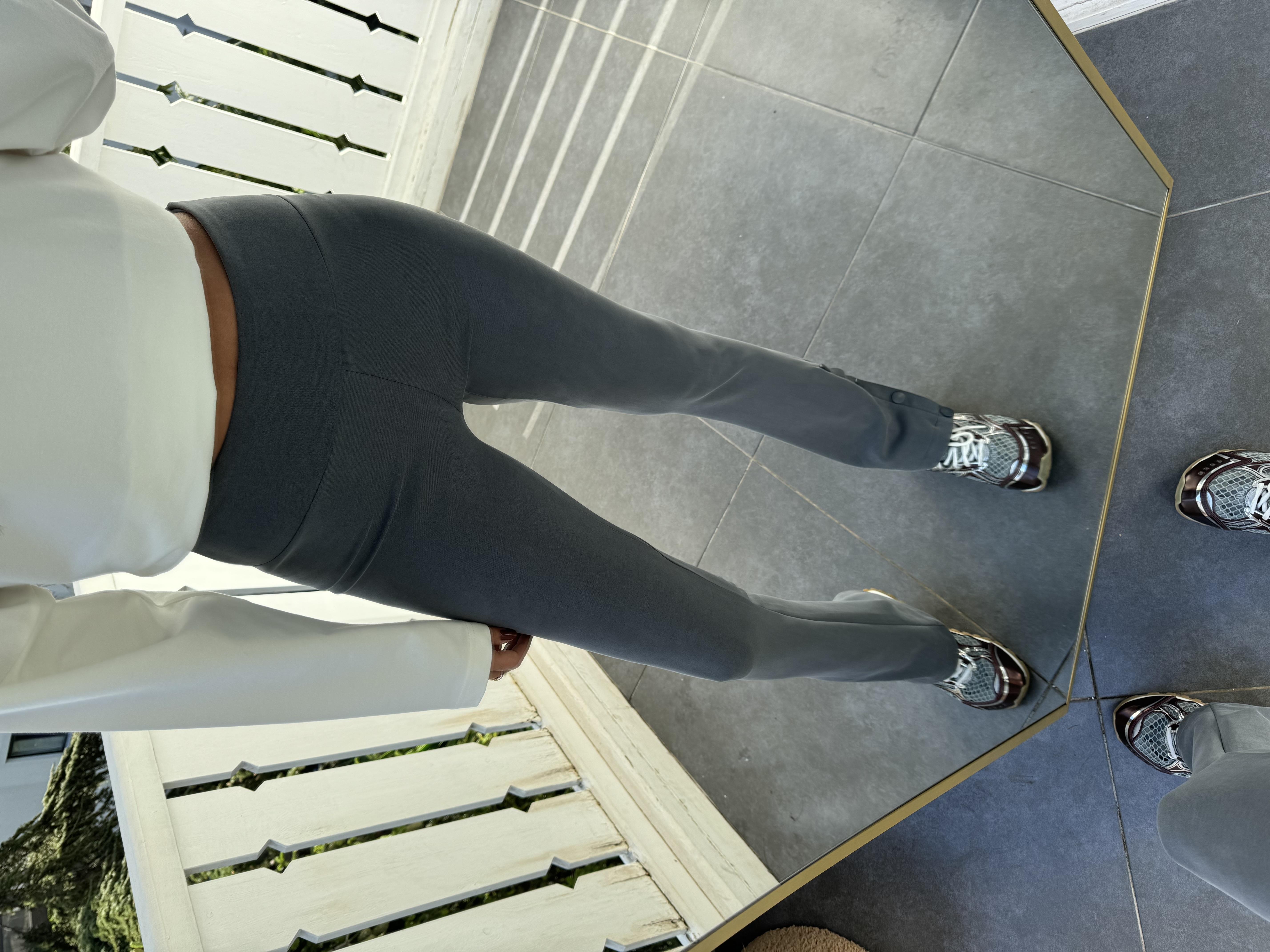 Gri Paçası Çıtçıtlı Yoga Tayt