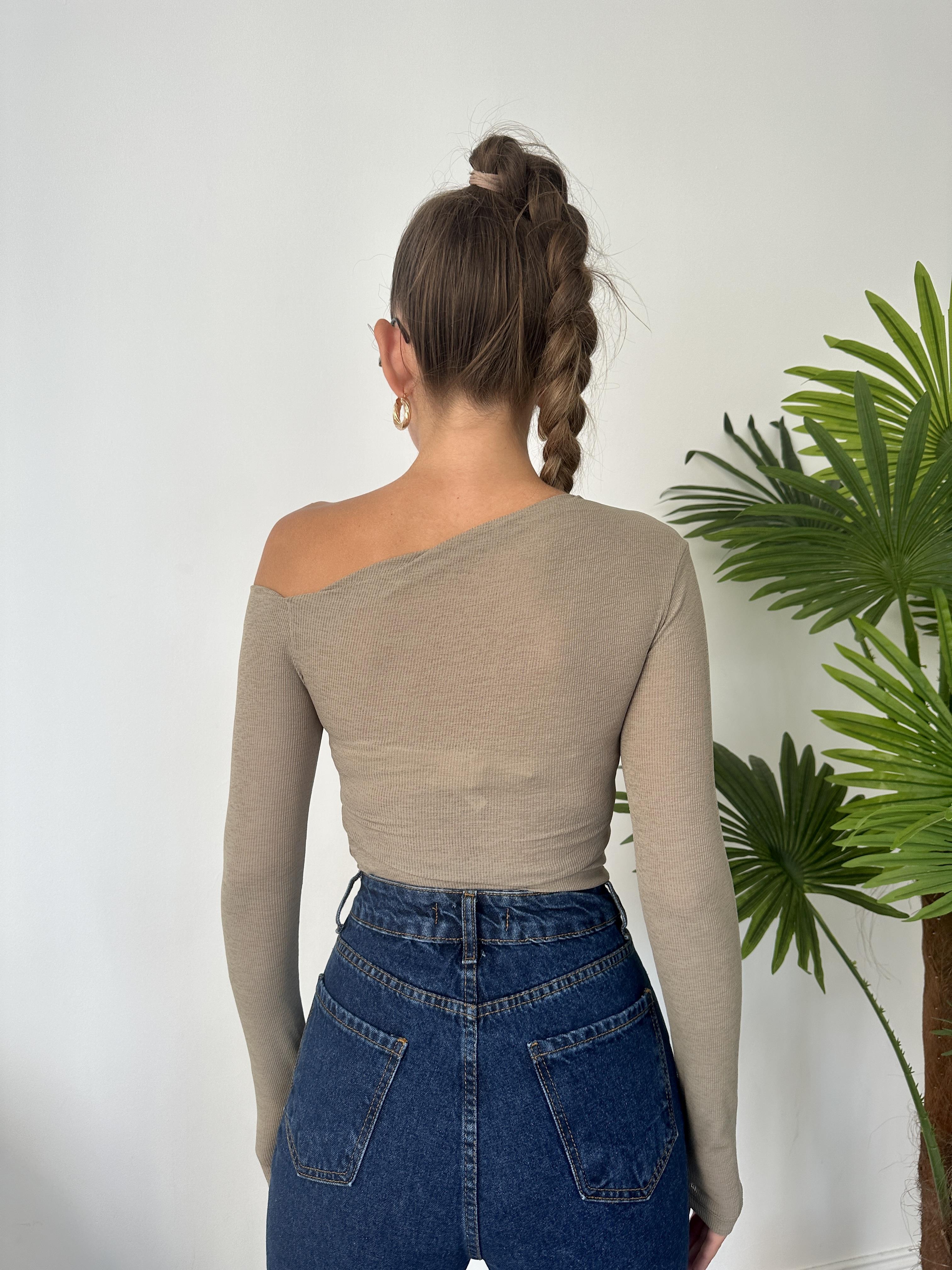 Haki Asimetrik Top Bluz