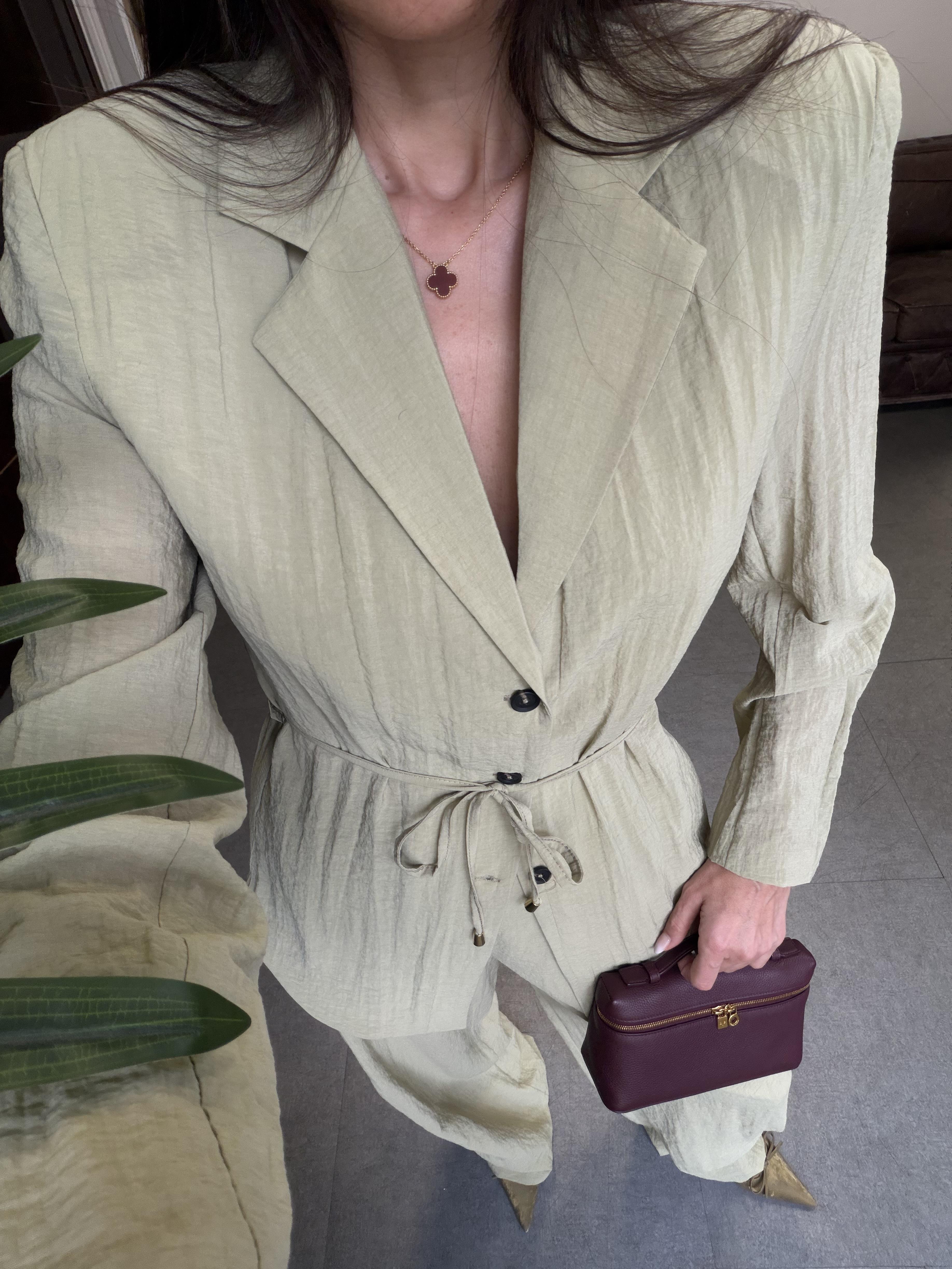 Haki Astarsız Ceket Pantolon Takım