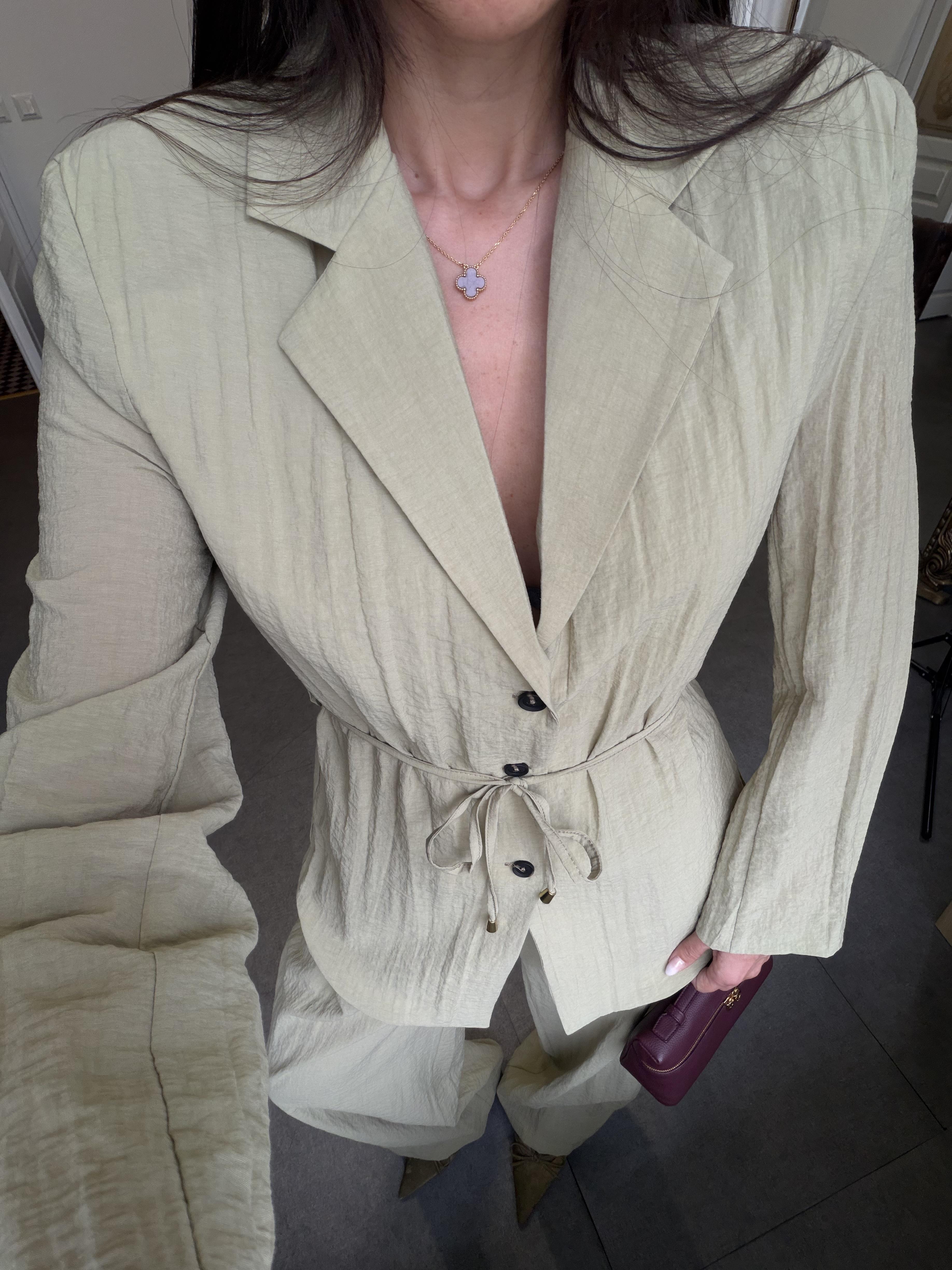 Haki Astarsız Ceket Pantolon Takım