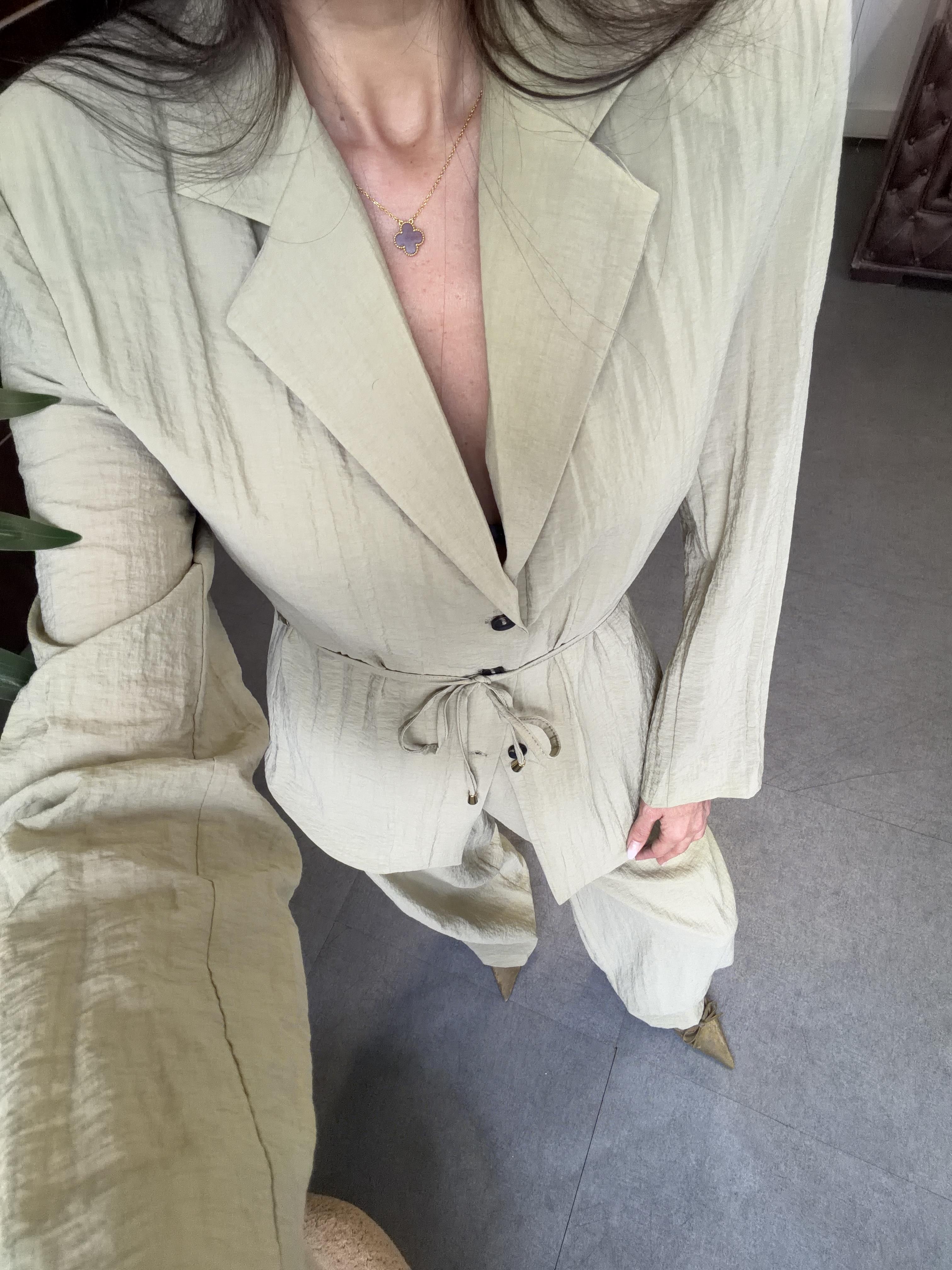 Haki Astarsız Ceket Pantolon Takım