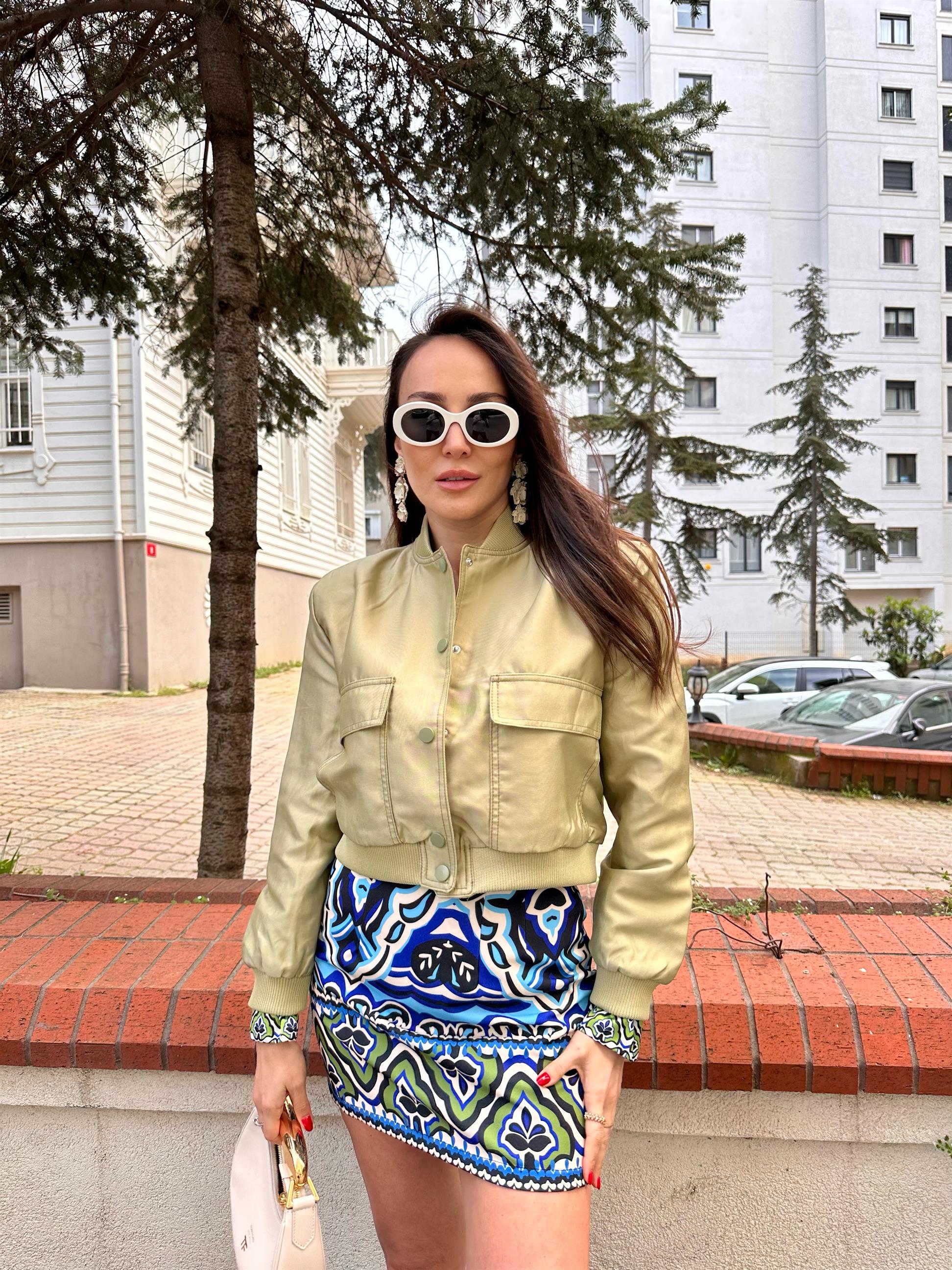 Haki Çift Cepli Bomber Ceket
