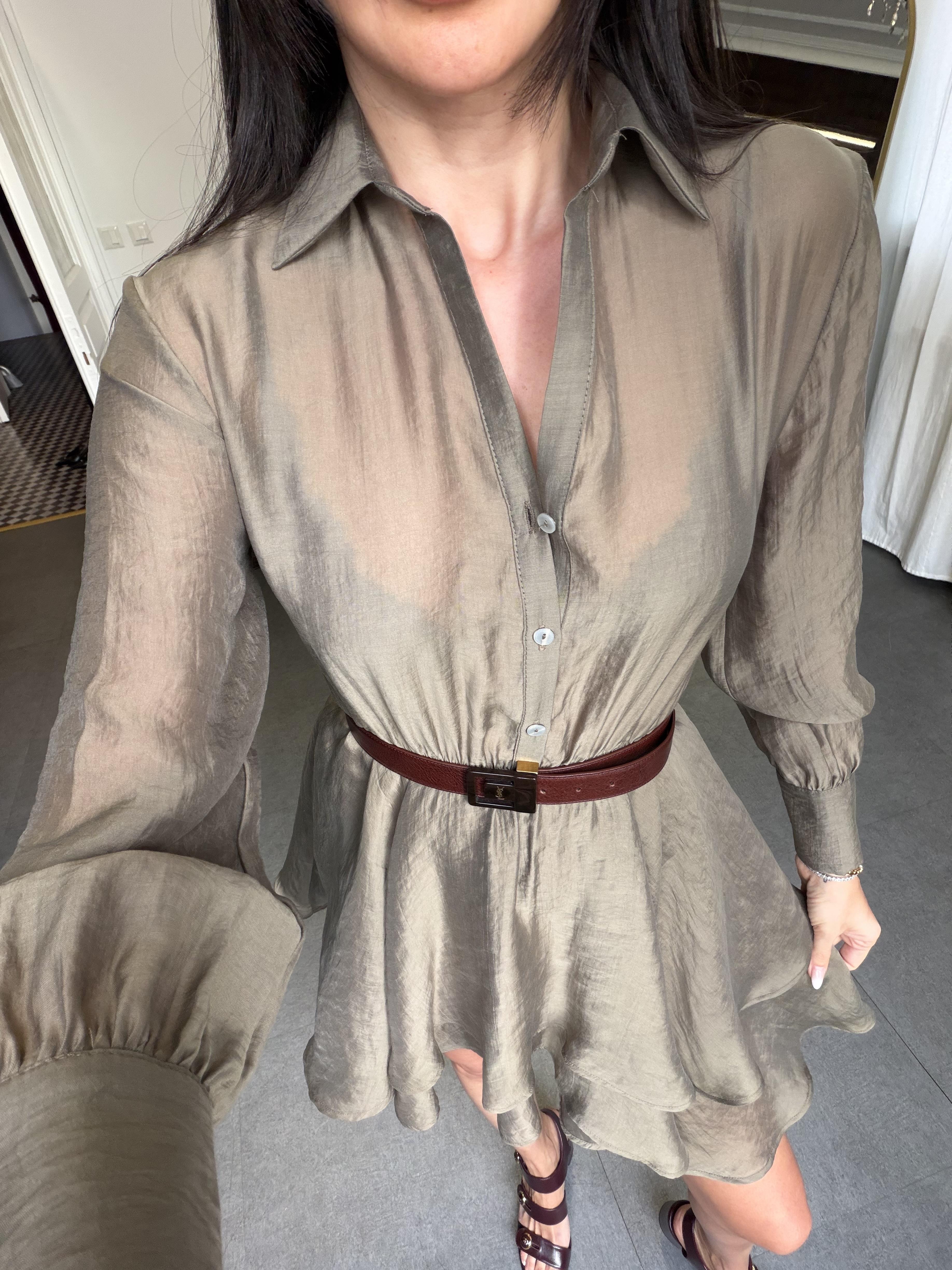 Haki Volanlı Kısa Elbise