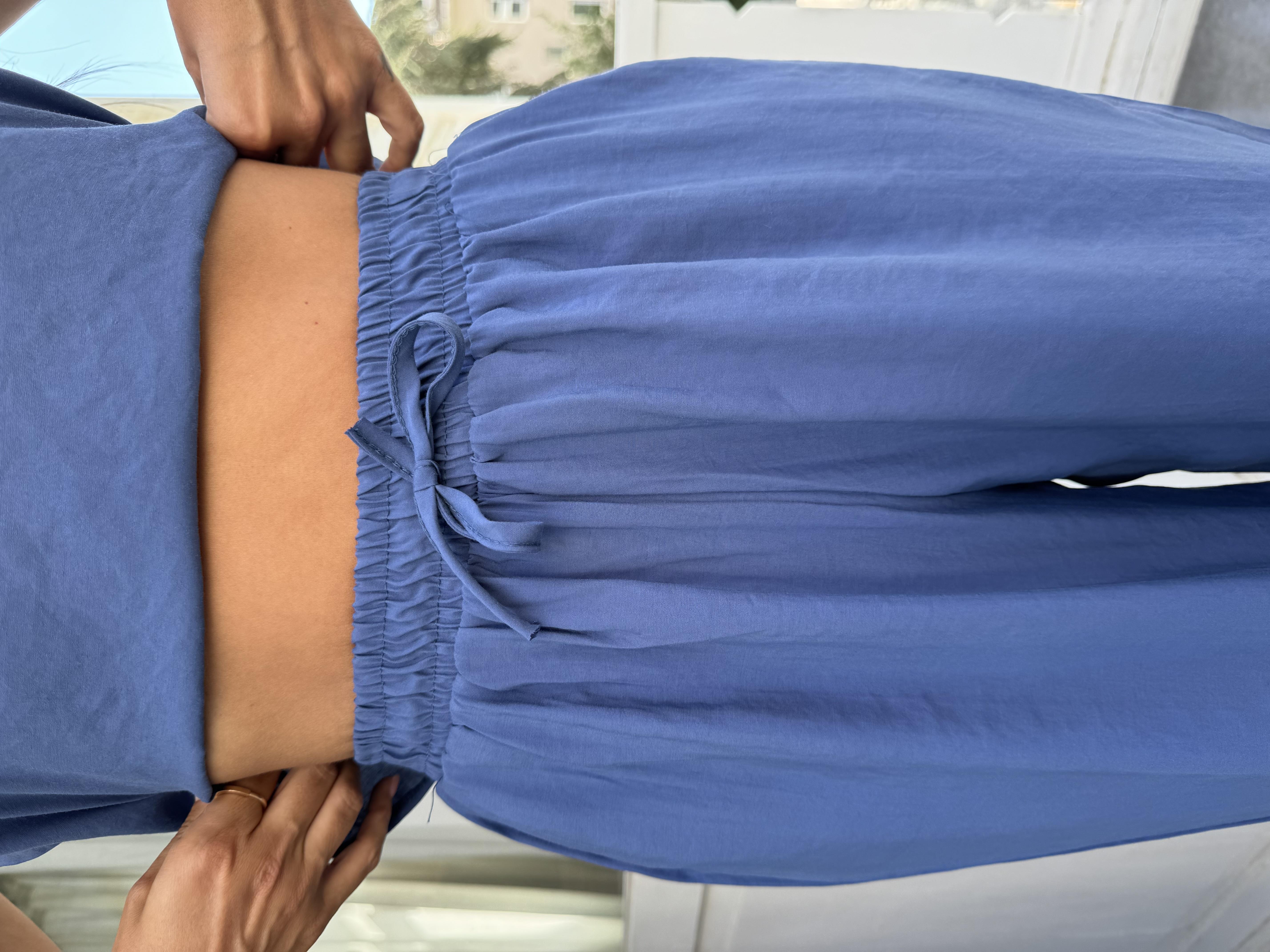 İndigo Mavi Tencel Kumaş Pantolon Takım