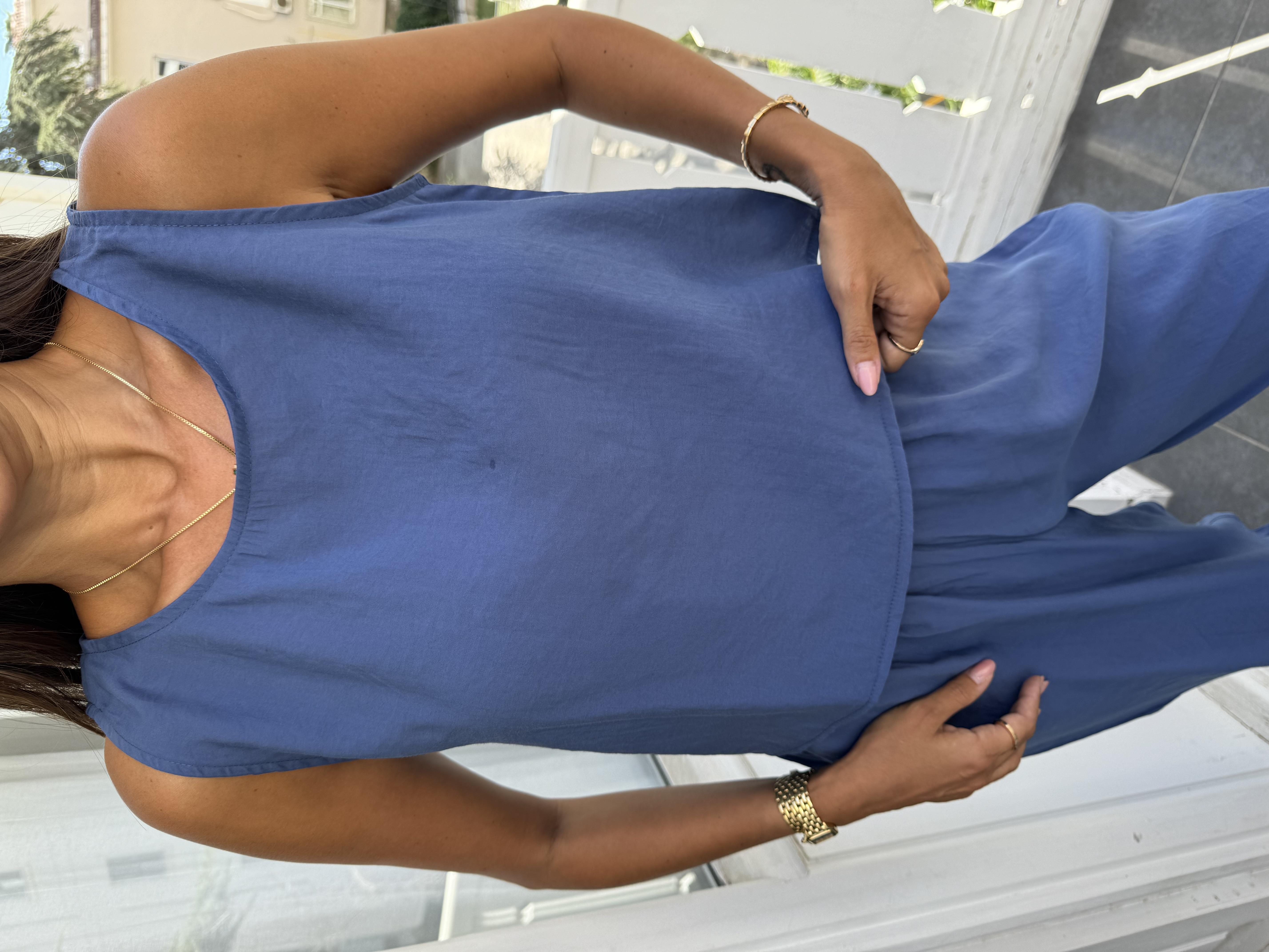 İndigo Mavi Tencel Kumaş Pantolon Takım