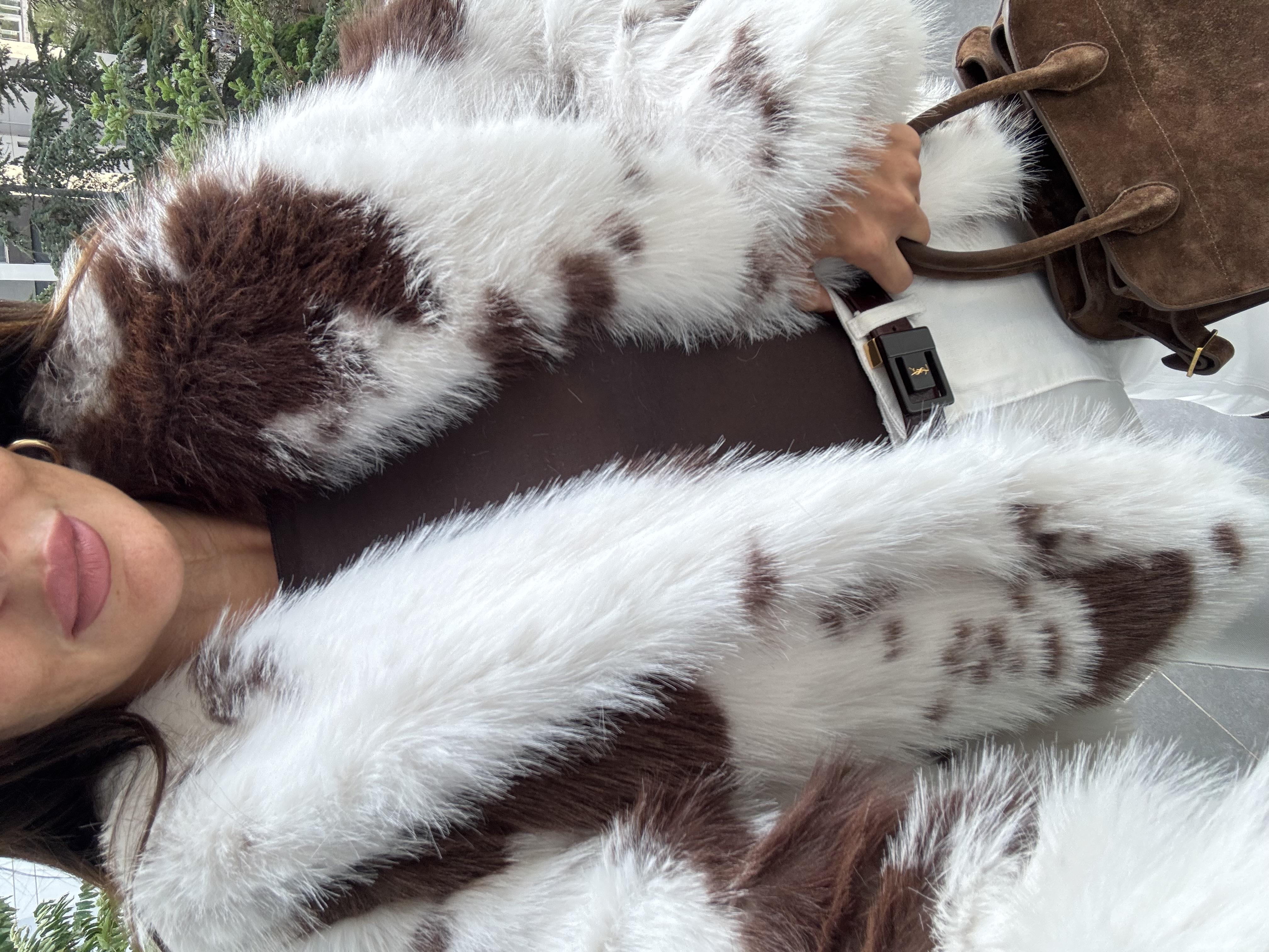 Kahve-Beyaz Desenli Kürk Ceket