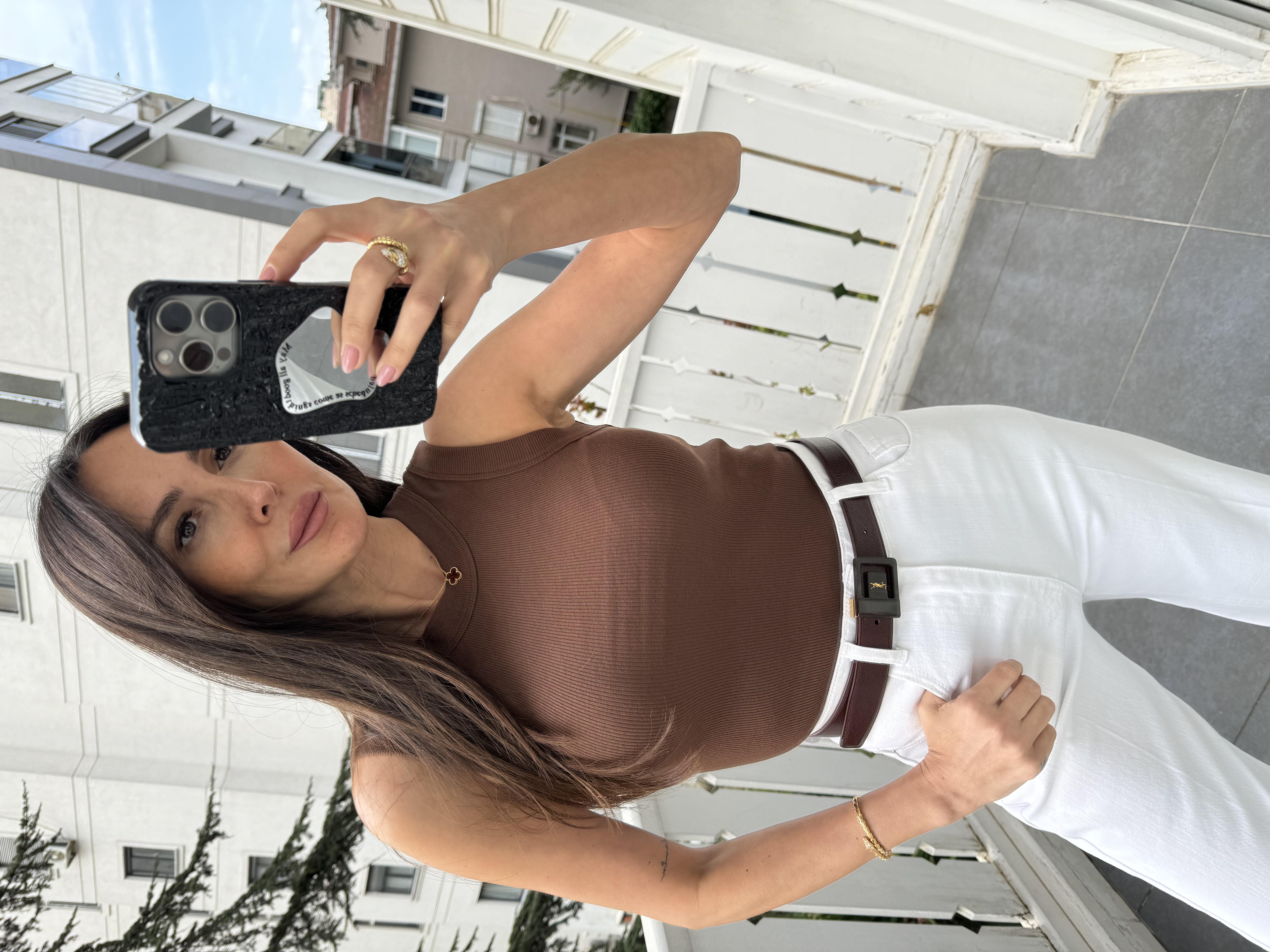 Kahve Bisiklet Yaka Atlet Bluz