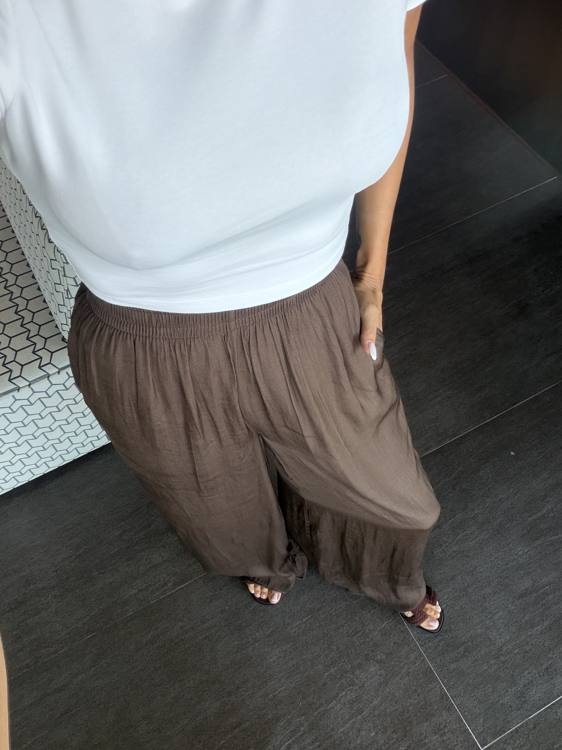Kahve Bol Paçalı Modal Kumaş Pantolon