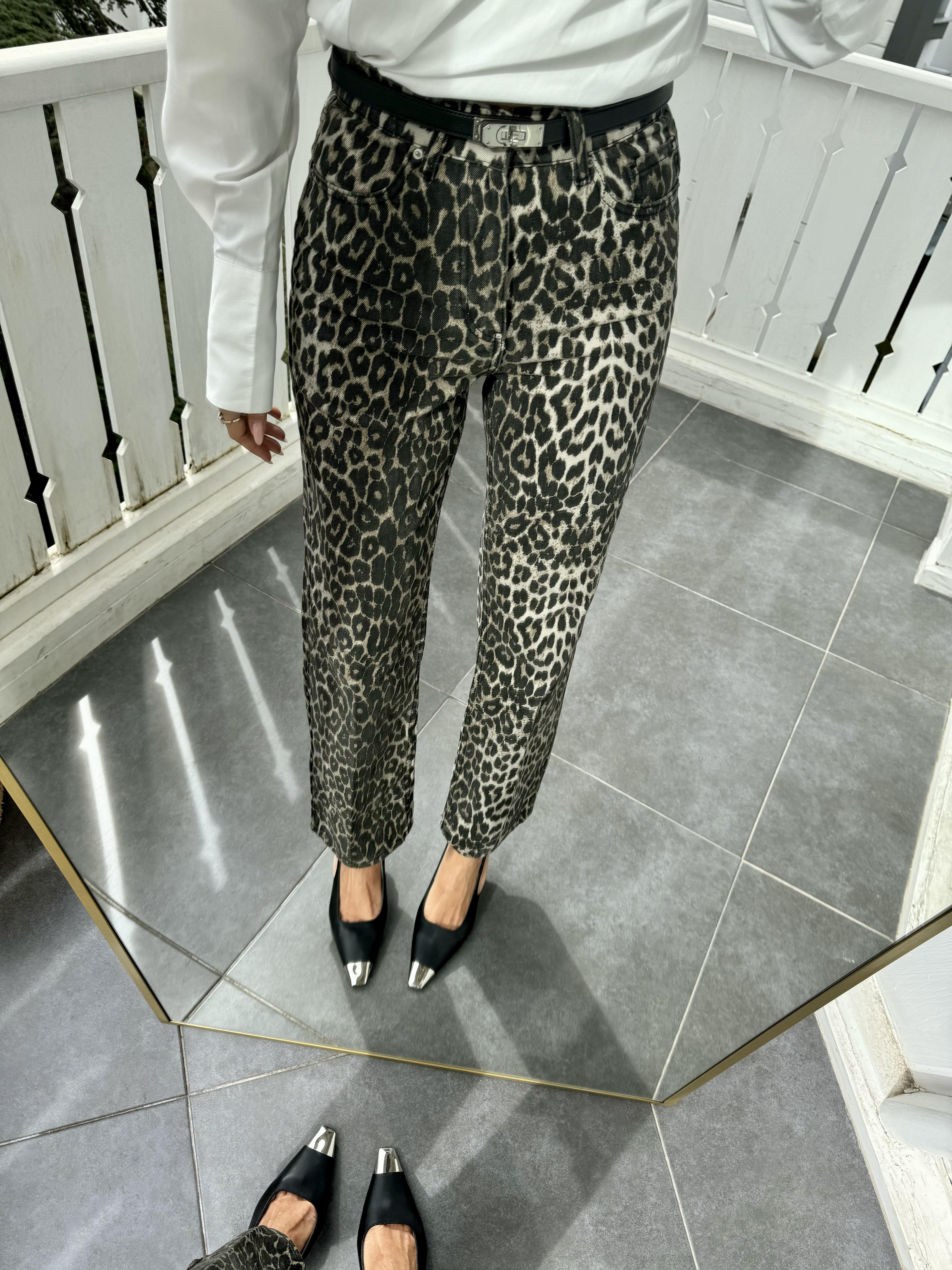Kahve Boru Paça Leopar Jean