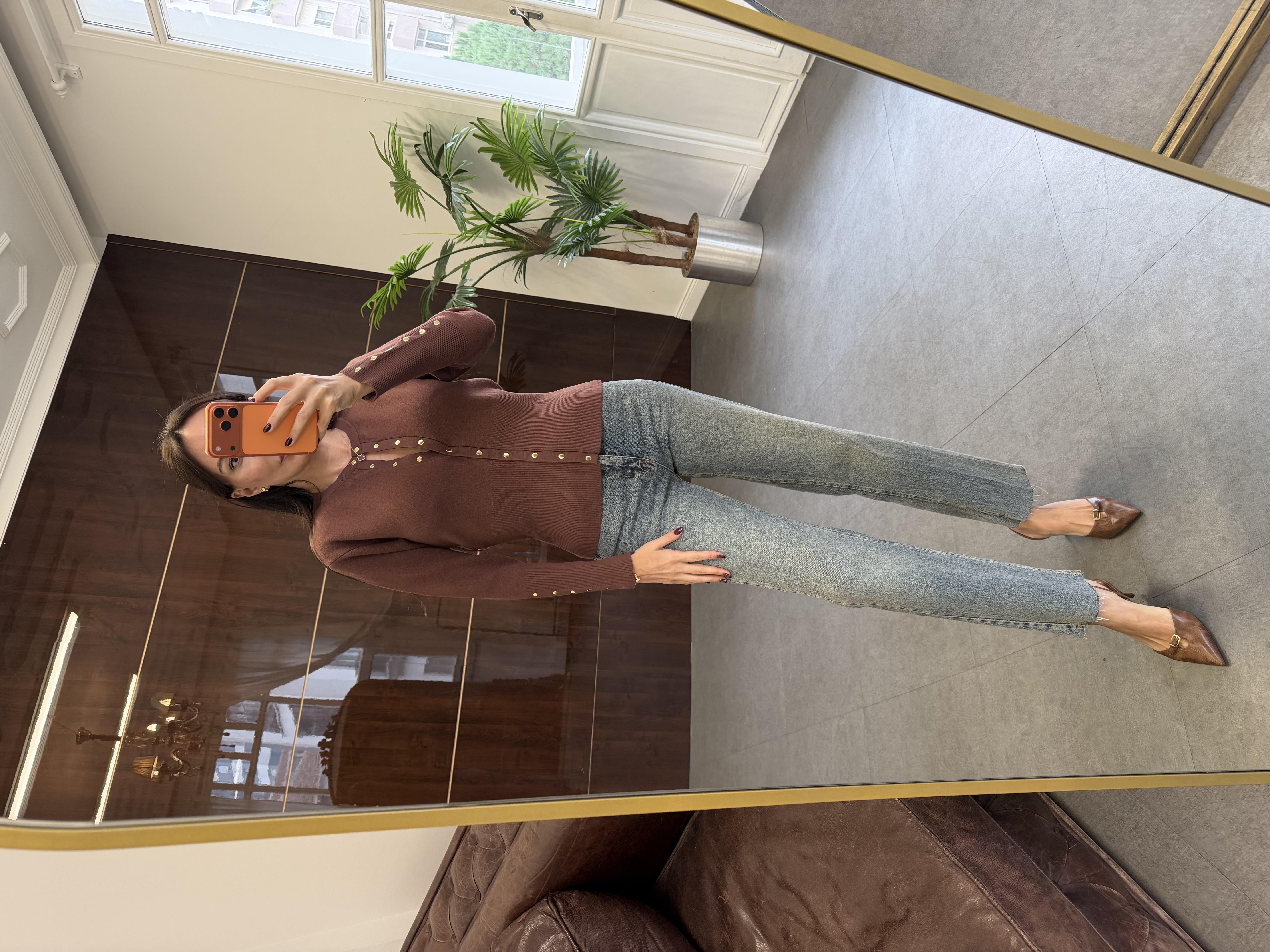 Kahve Çıtçıtlı Triko Hırka