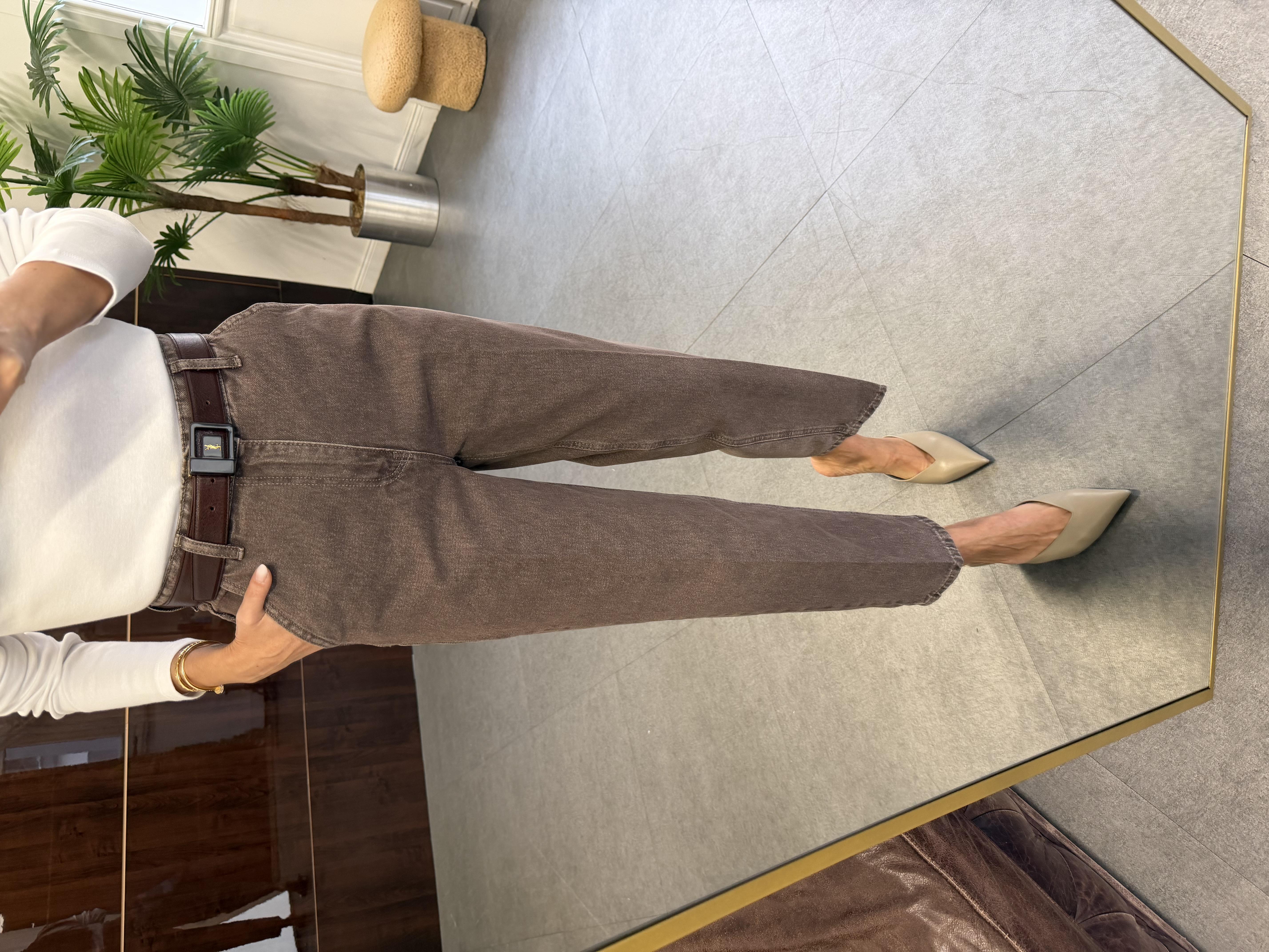 Kahve Çizgi Ütü İzli Skater Jean Pantolon