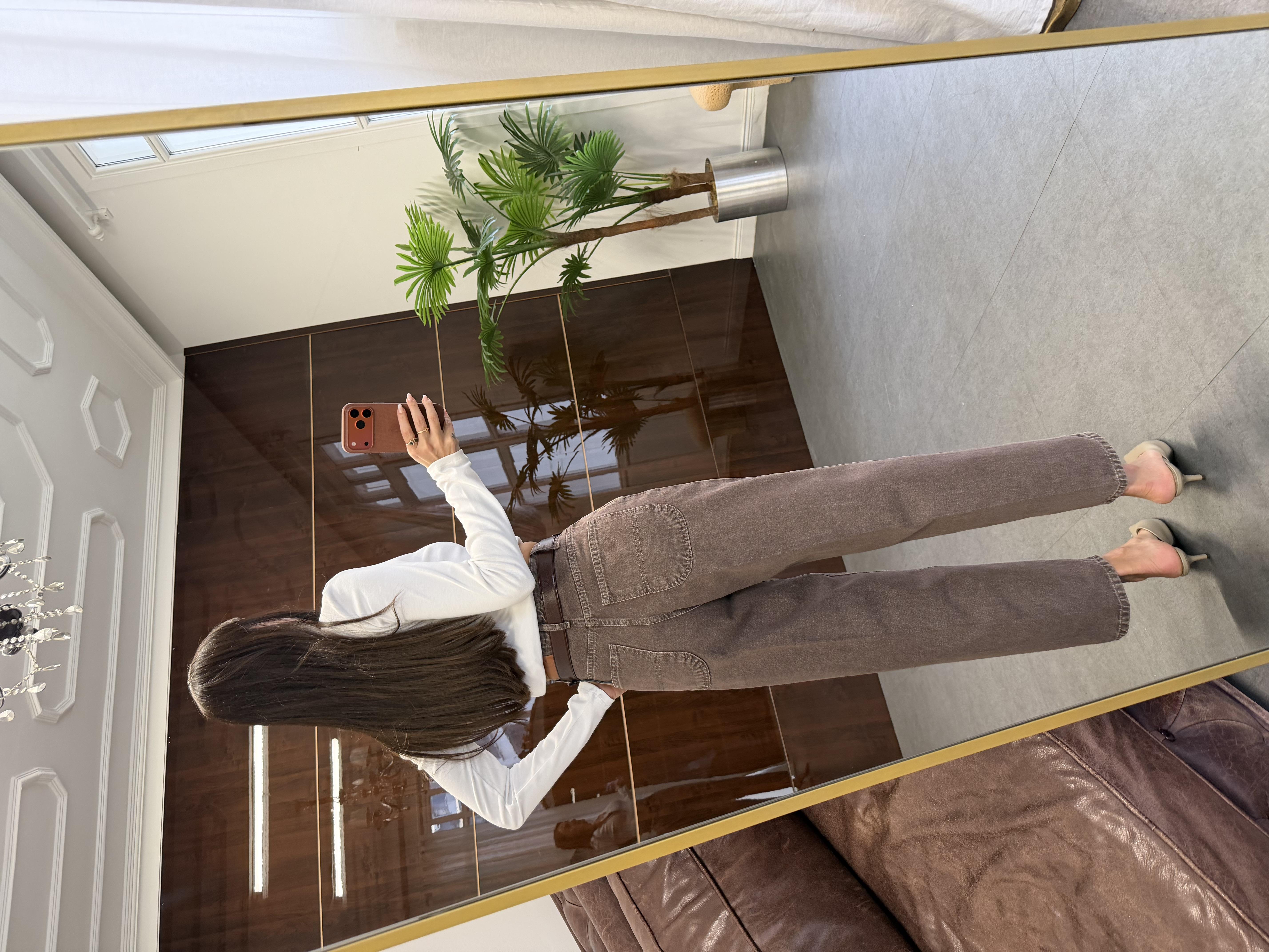 Kahve Çizgi Ütü İzli Skater Jean Pantolon