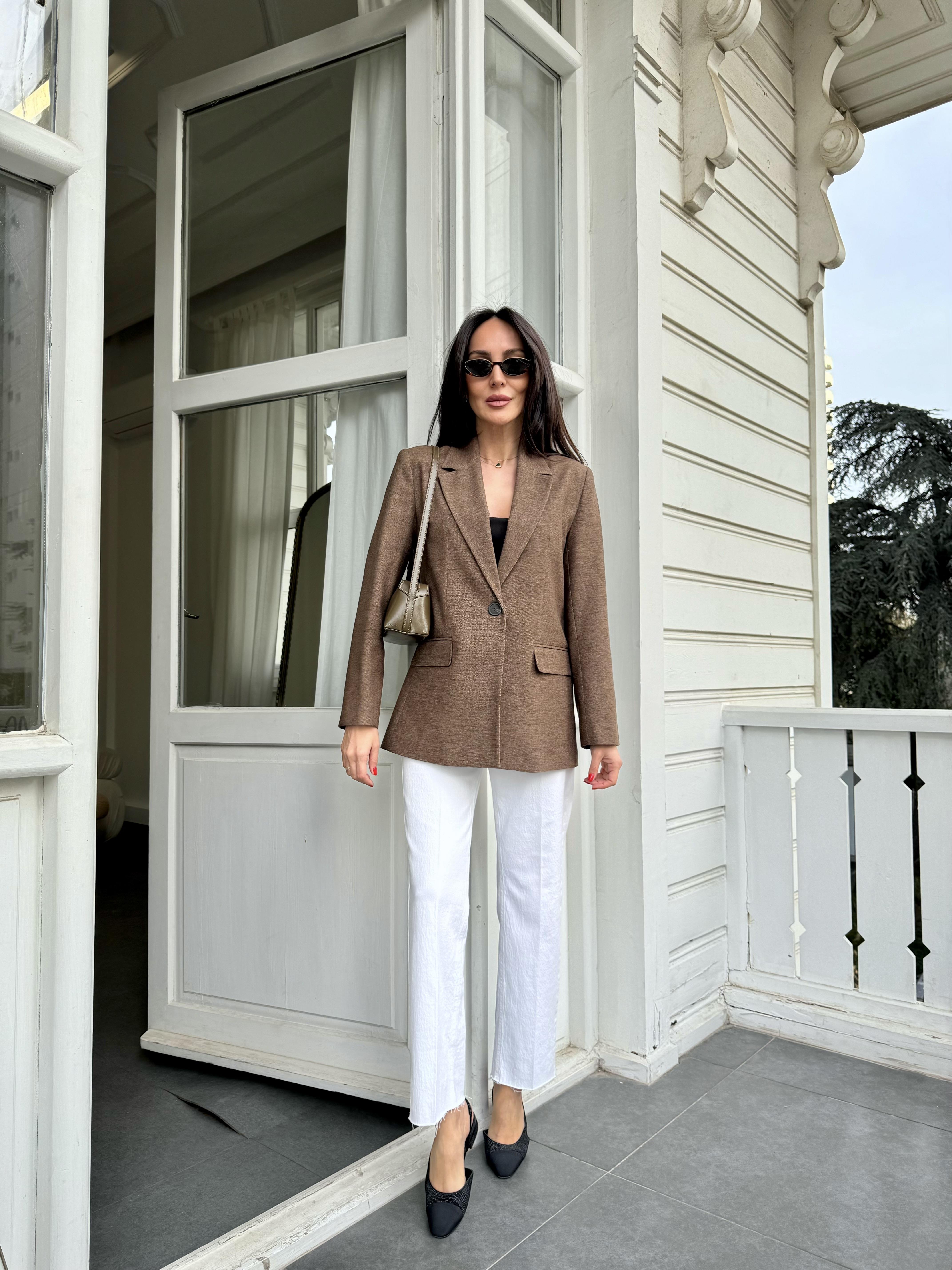 Kahve Dümdüz Fit Blazer