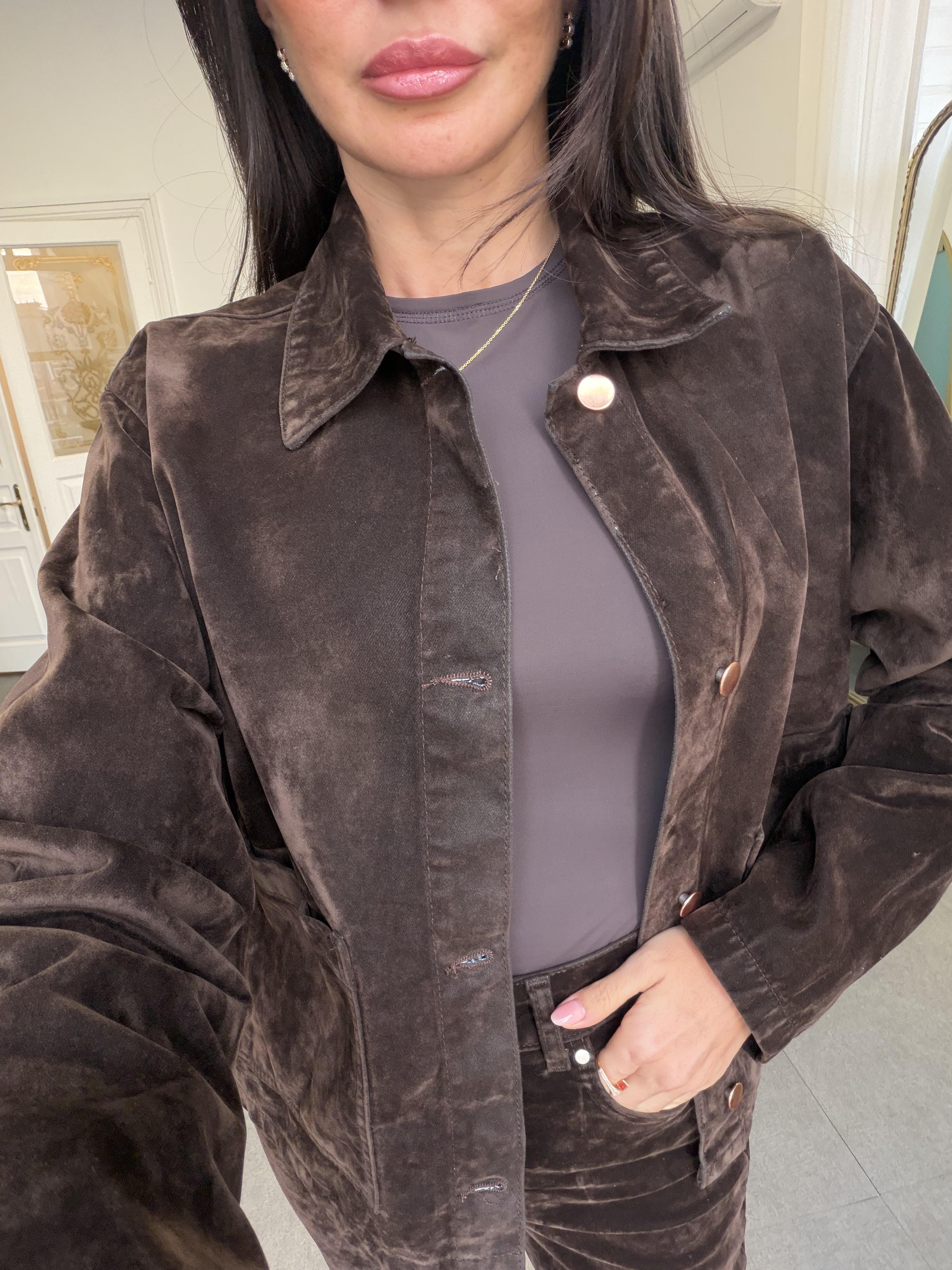 Kahve Flok Kaplama Cepli Ceket