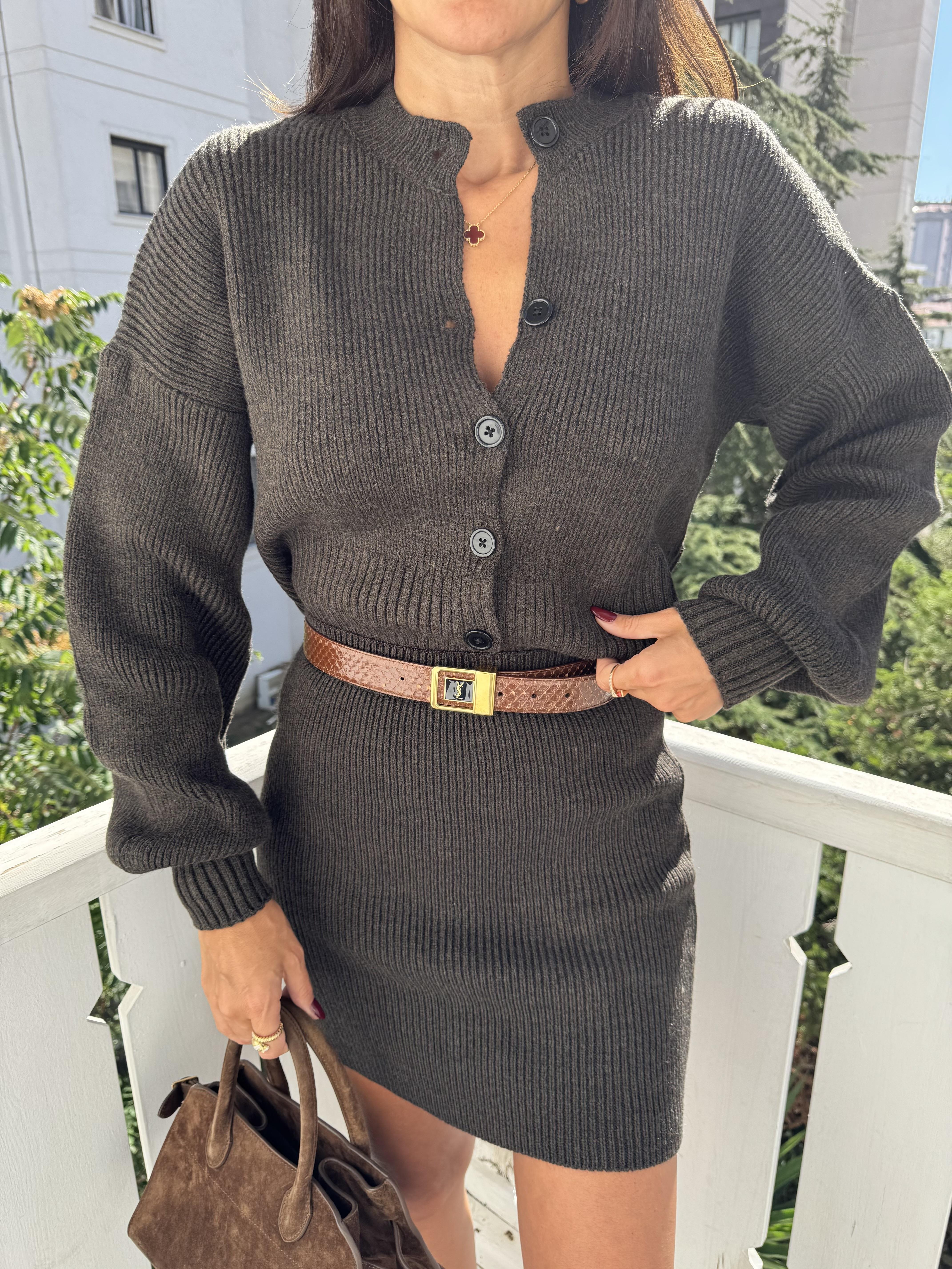 Kahve Hırka Etek 2li Takım