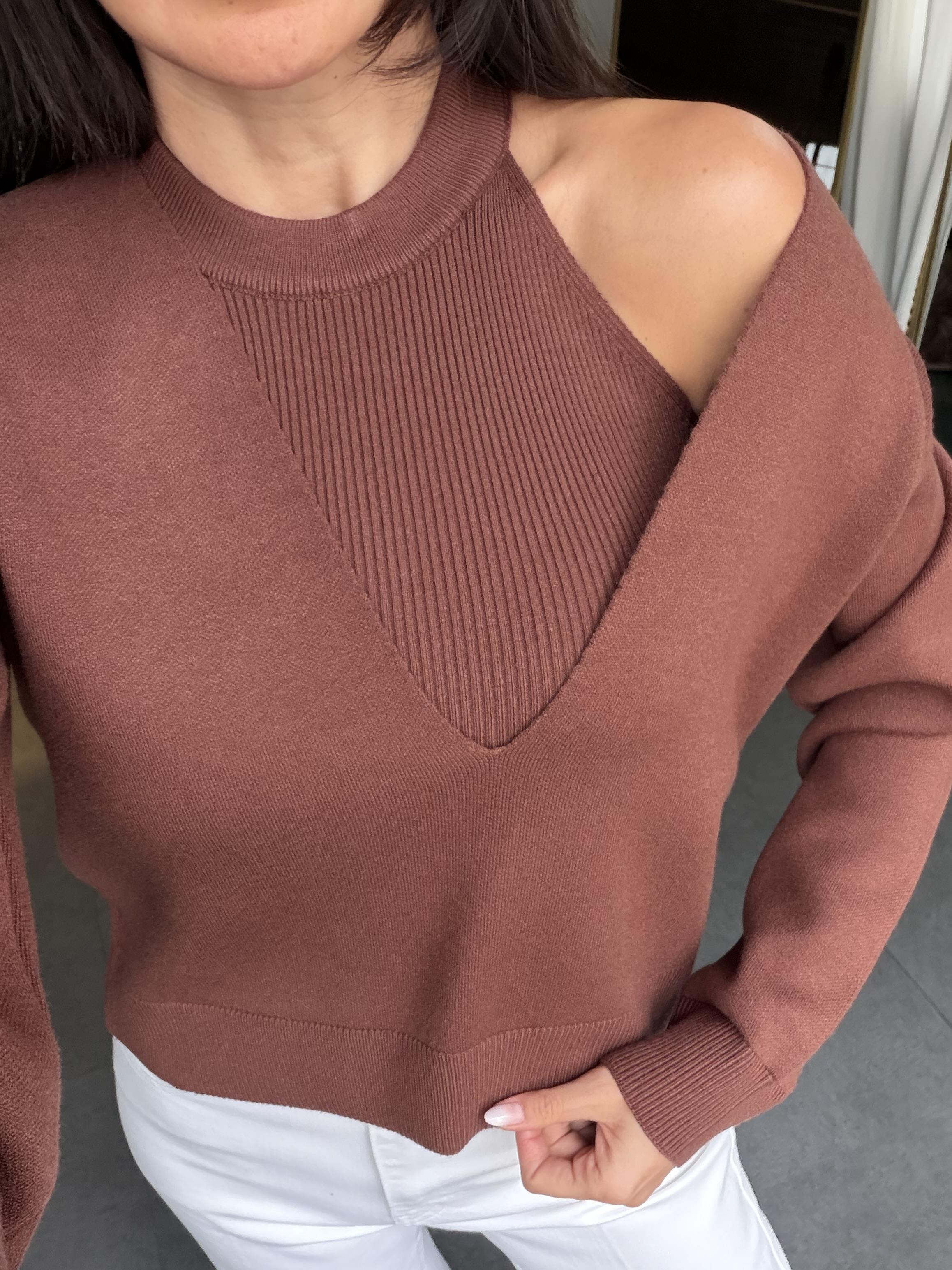 Kahve İkili V Yaka Kazak