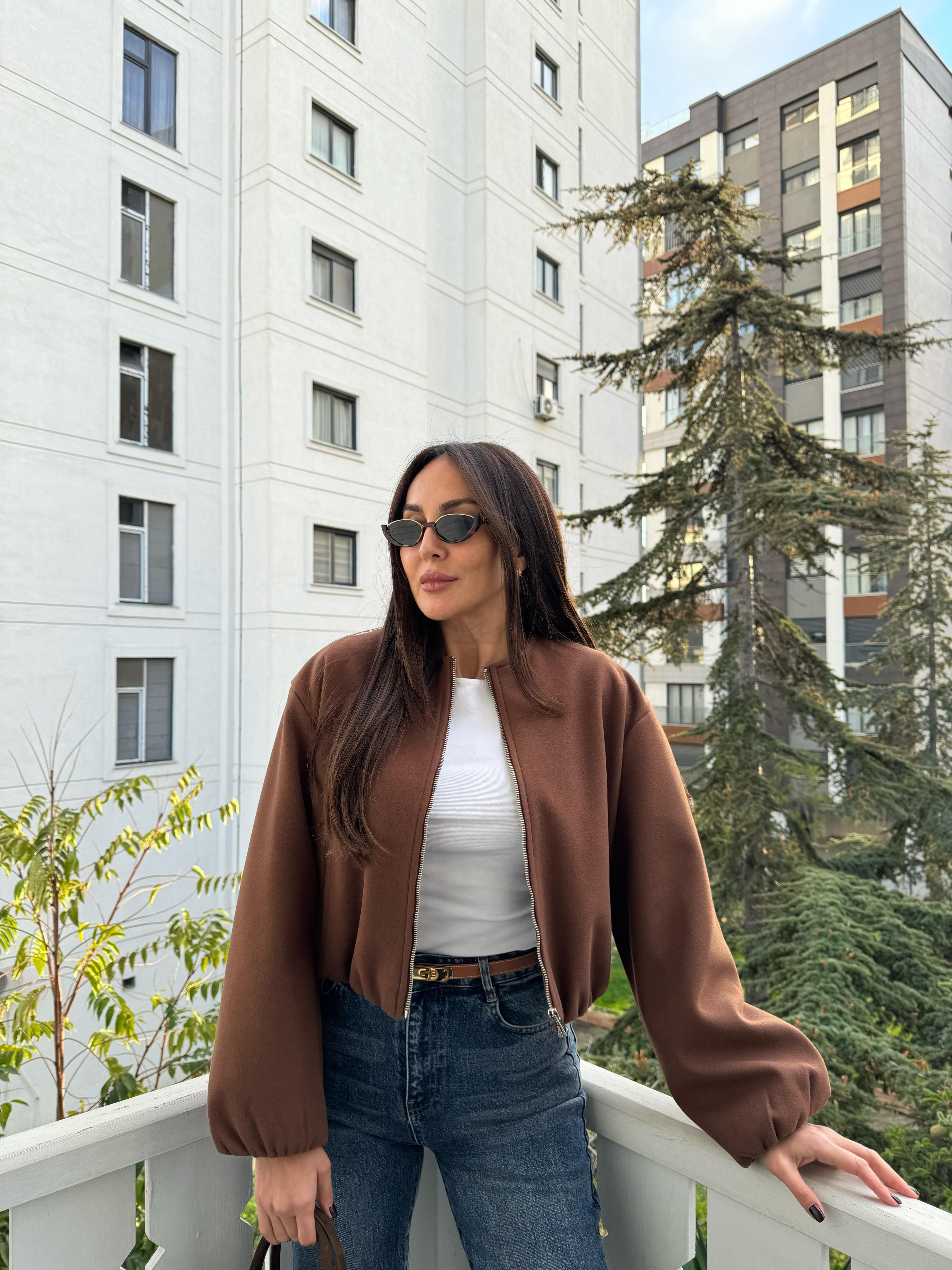 Kahve Kaşe Astarlı Bomber Ceket