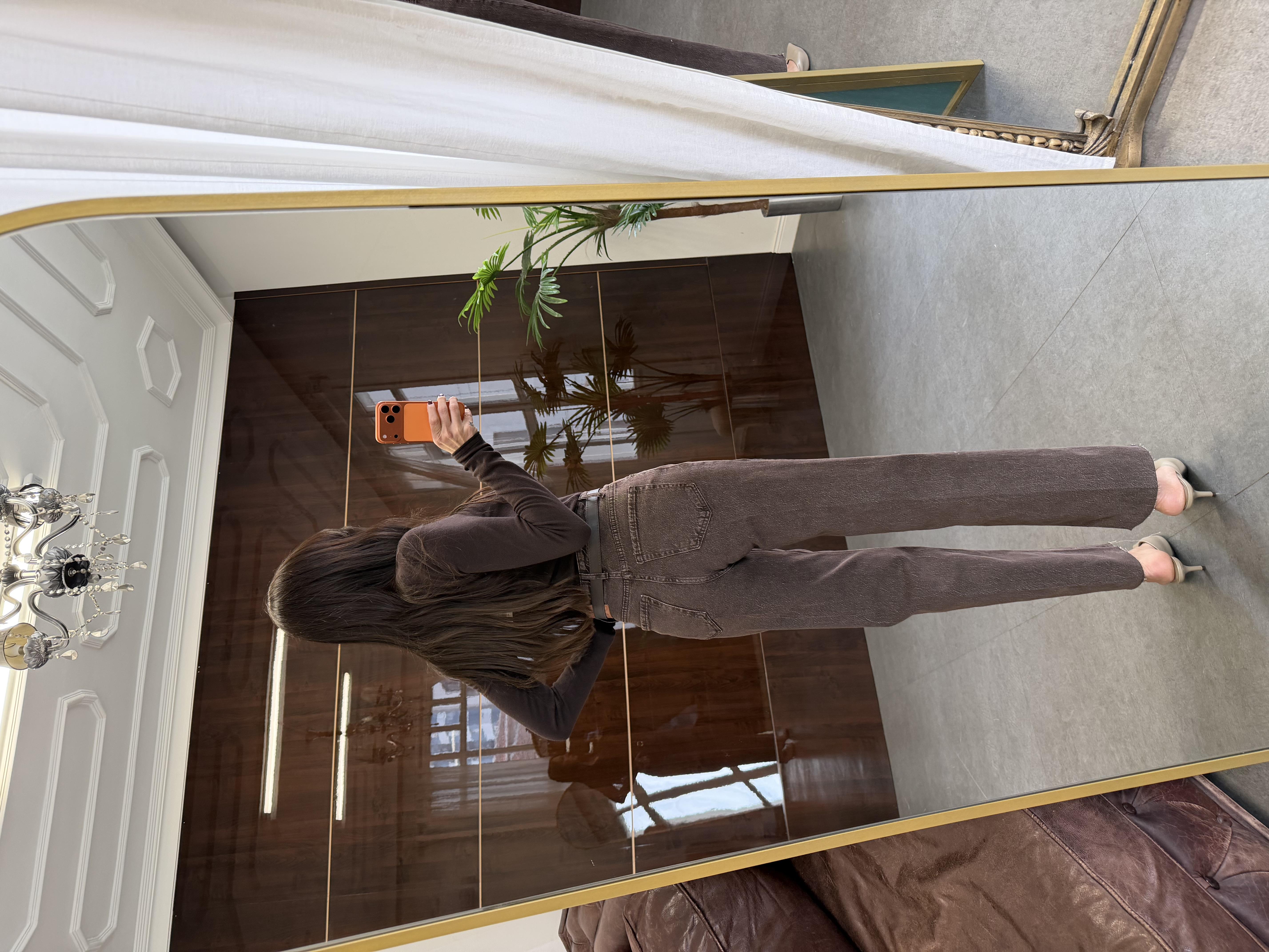 Kahve Kemerli Straight Düz Kesim Jean