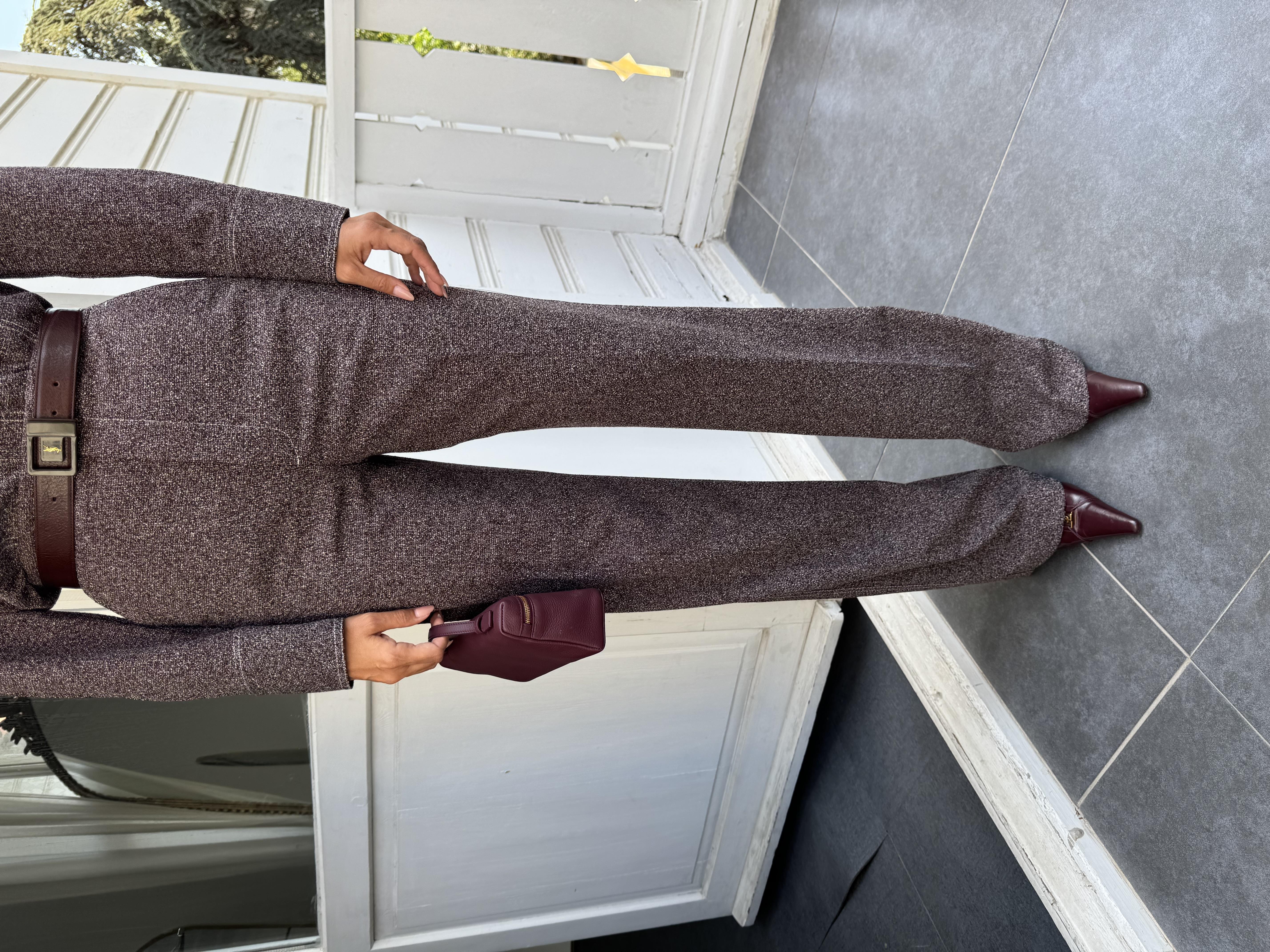 Kahve Kırçıllı Geniş Paça Kumaş Pantolon