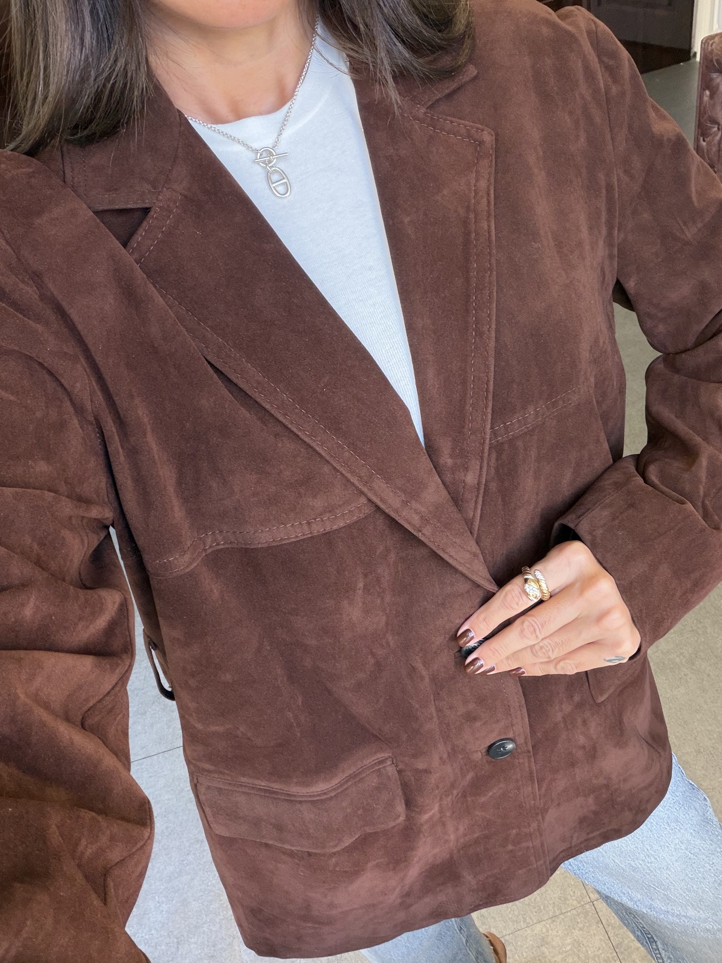 Kahve Kuşaklı Süet Blazer Ceket