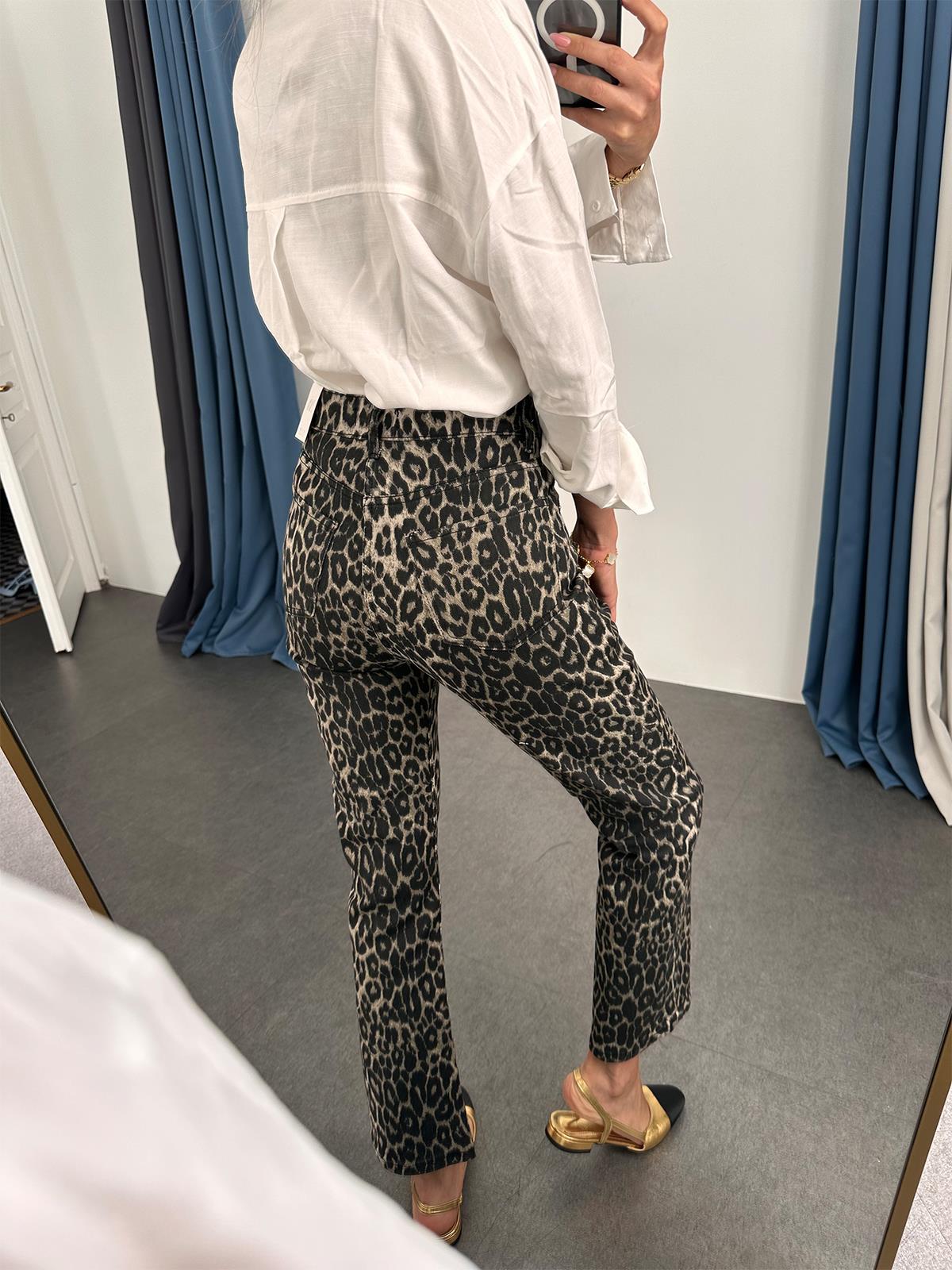 Kahve Leopar Boy Fit Likralı Jean