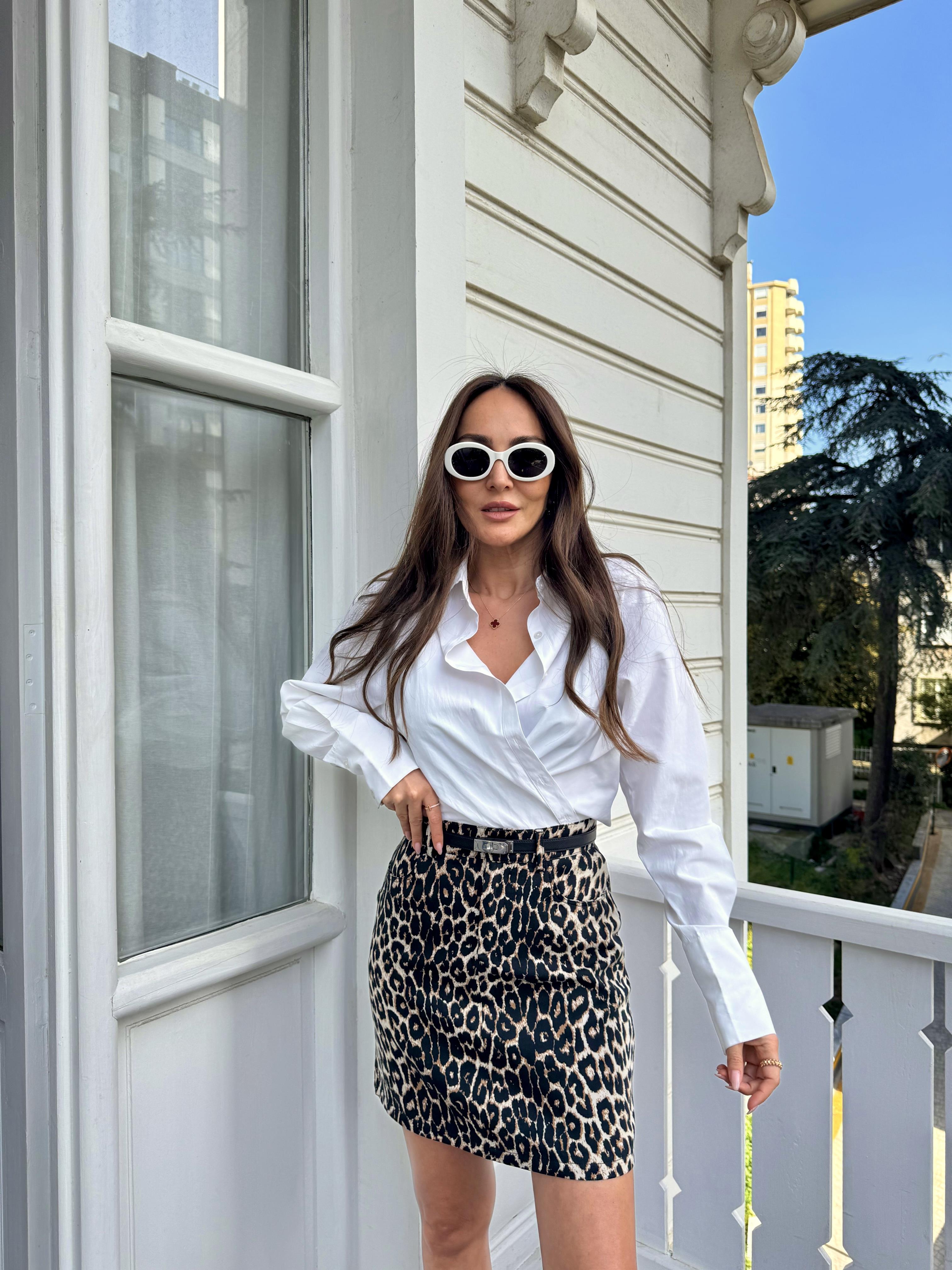 Kahve Leopar Desen Mini Etek
