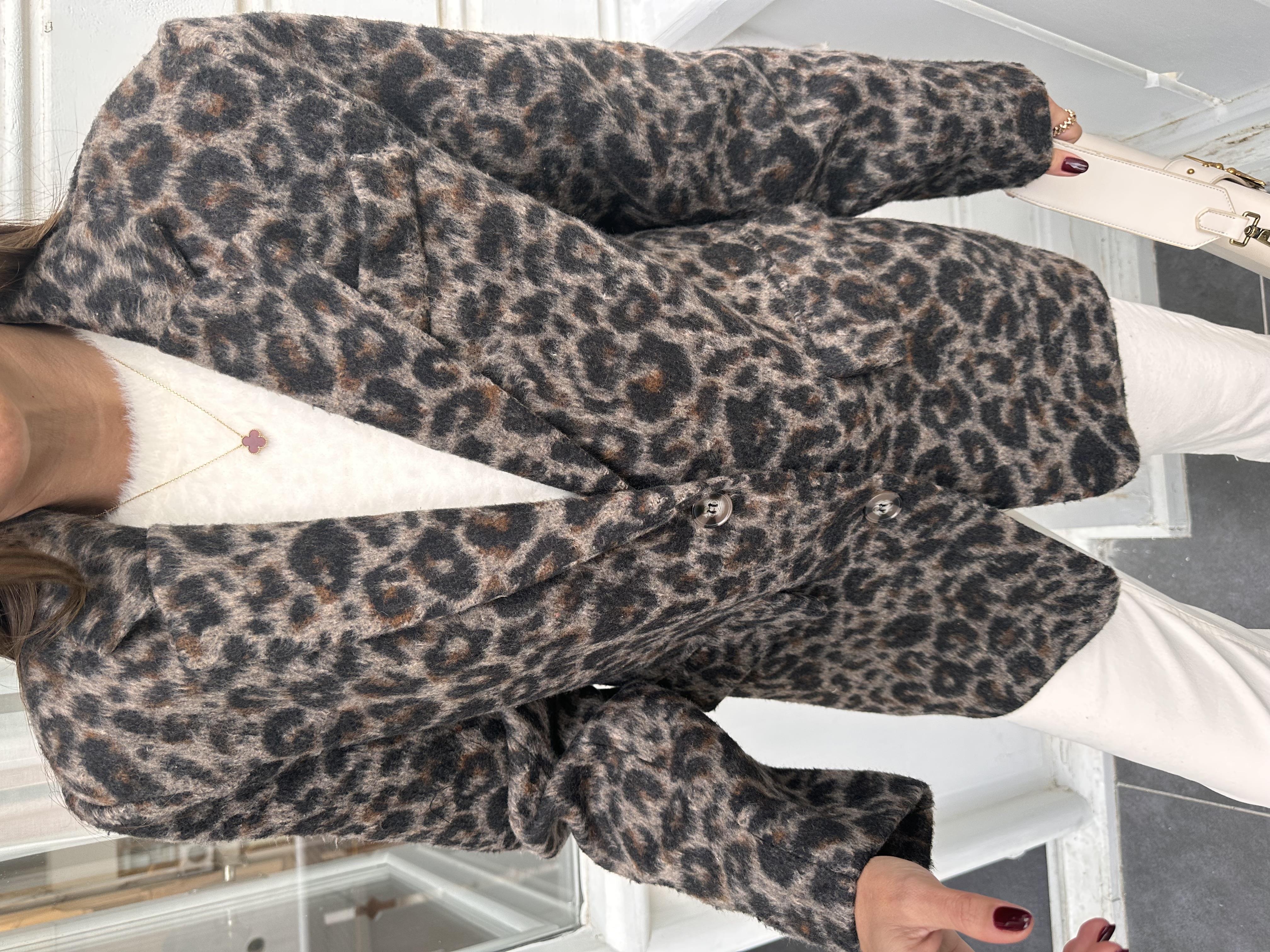 Kahve Leopar Desen Oversize Ceket
