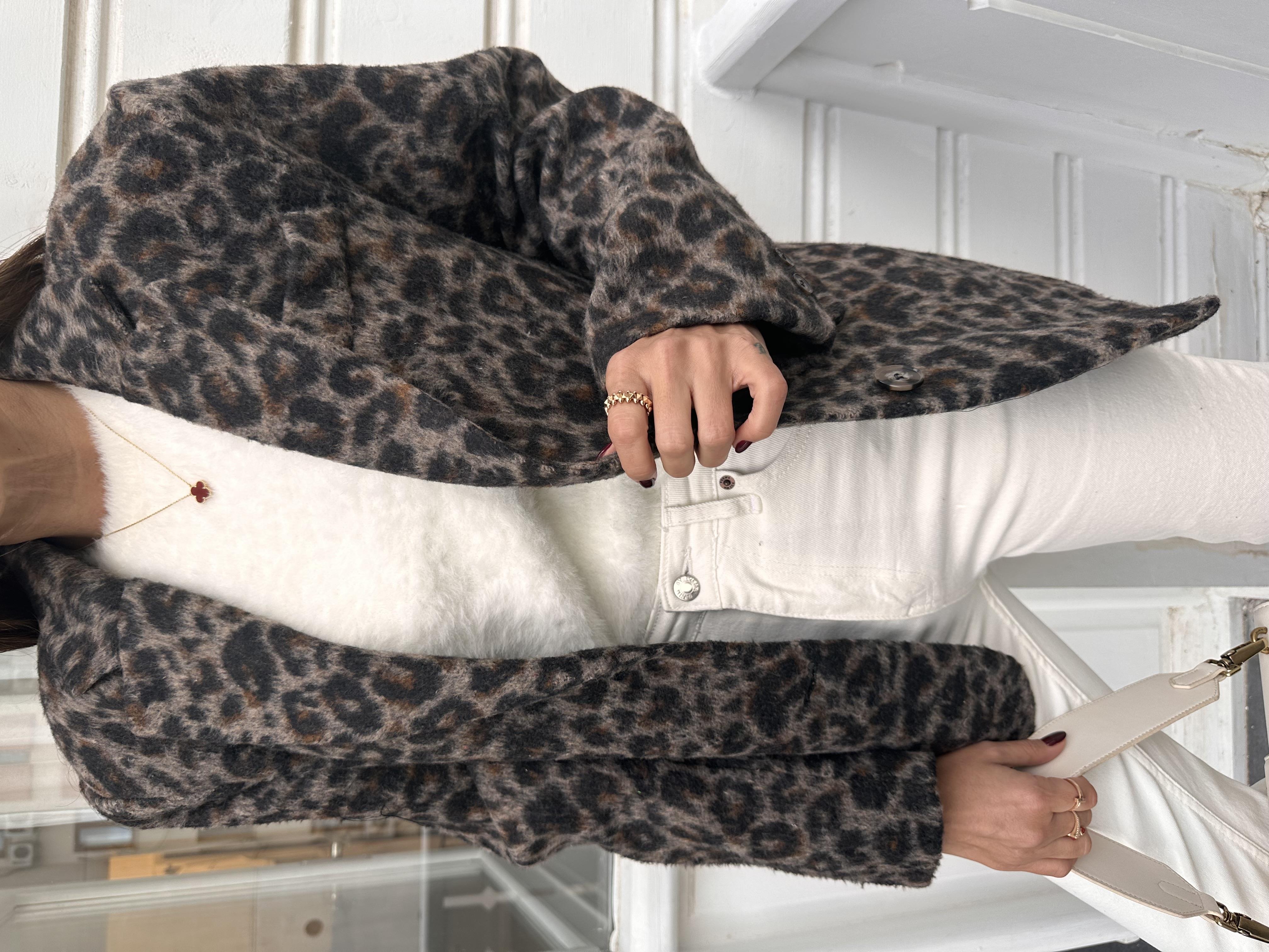 Kahve Leopar Desen Oversize Ceket