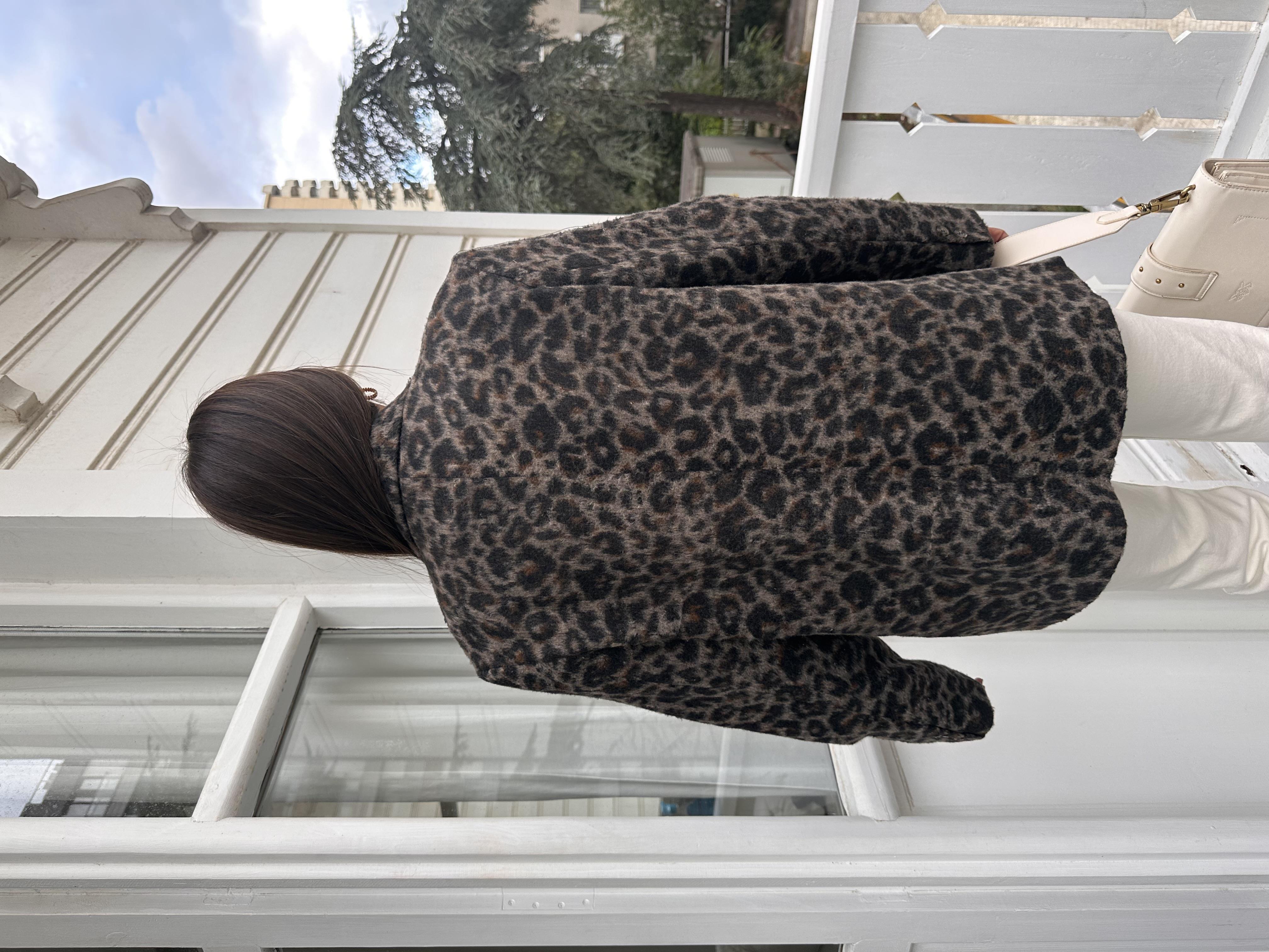 Kahve Leopar Desen Oversize Ceket