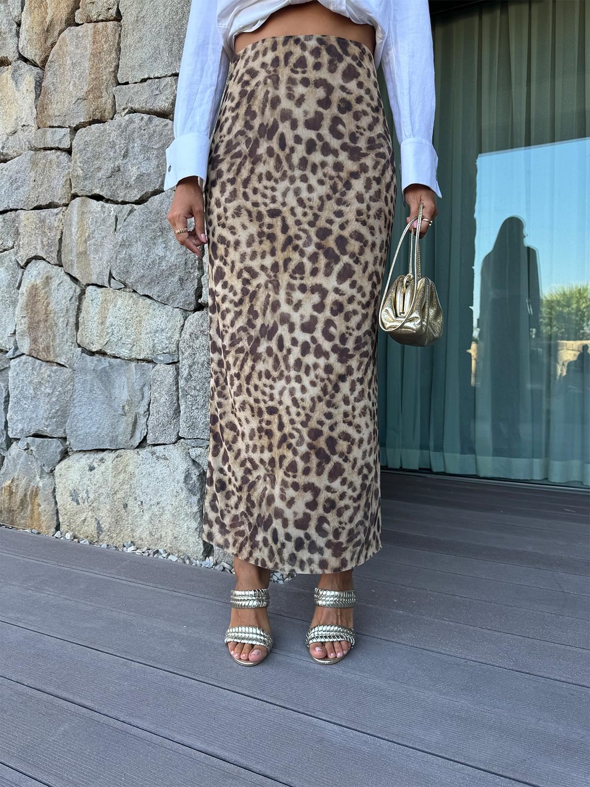 Kahve Leopar Uzun  Etek