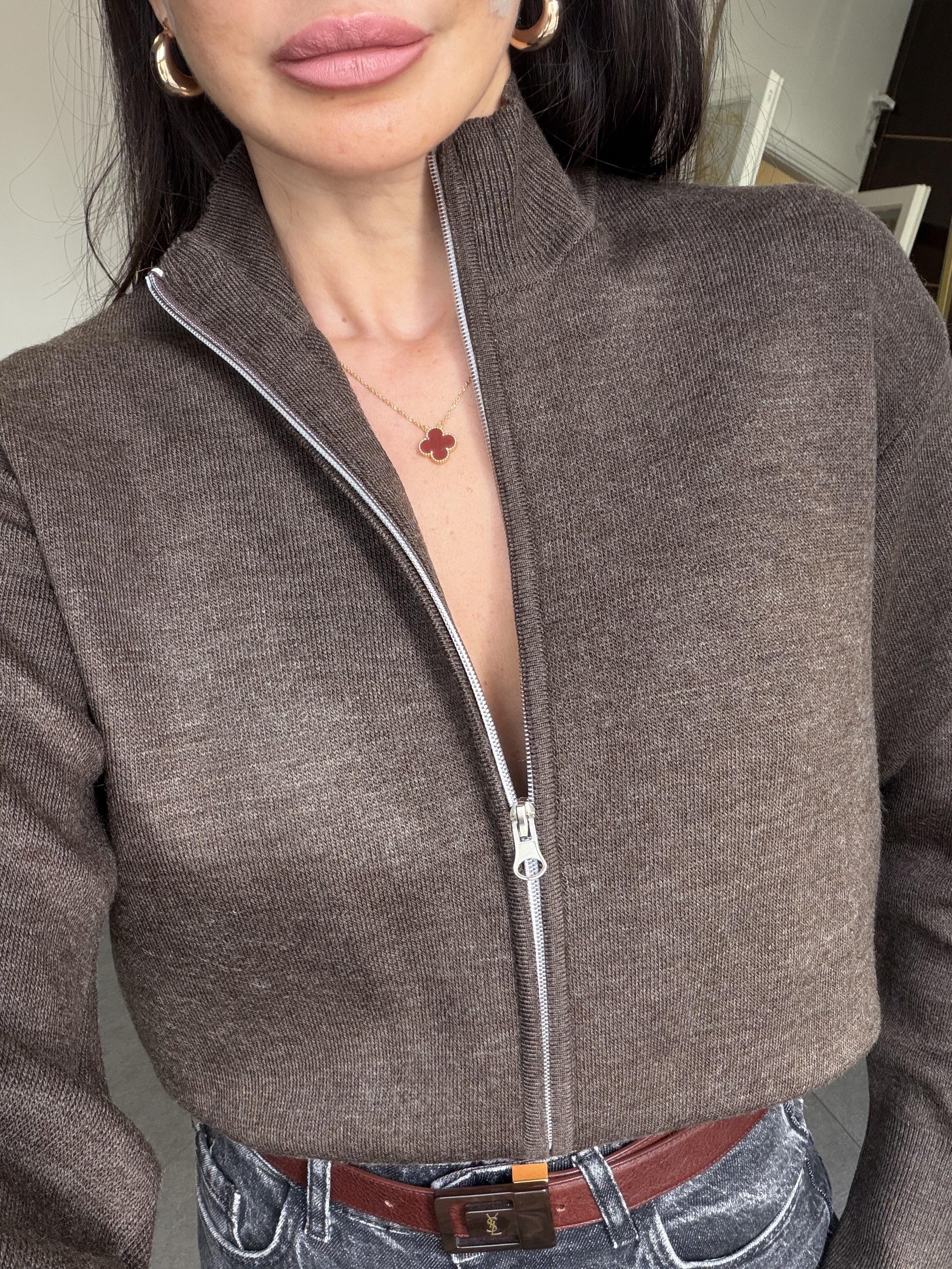 Kahve Melanj Fermuarlı Hırka